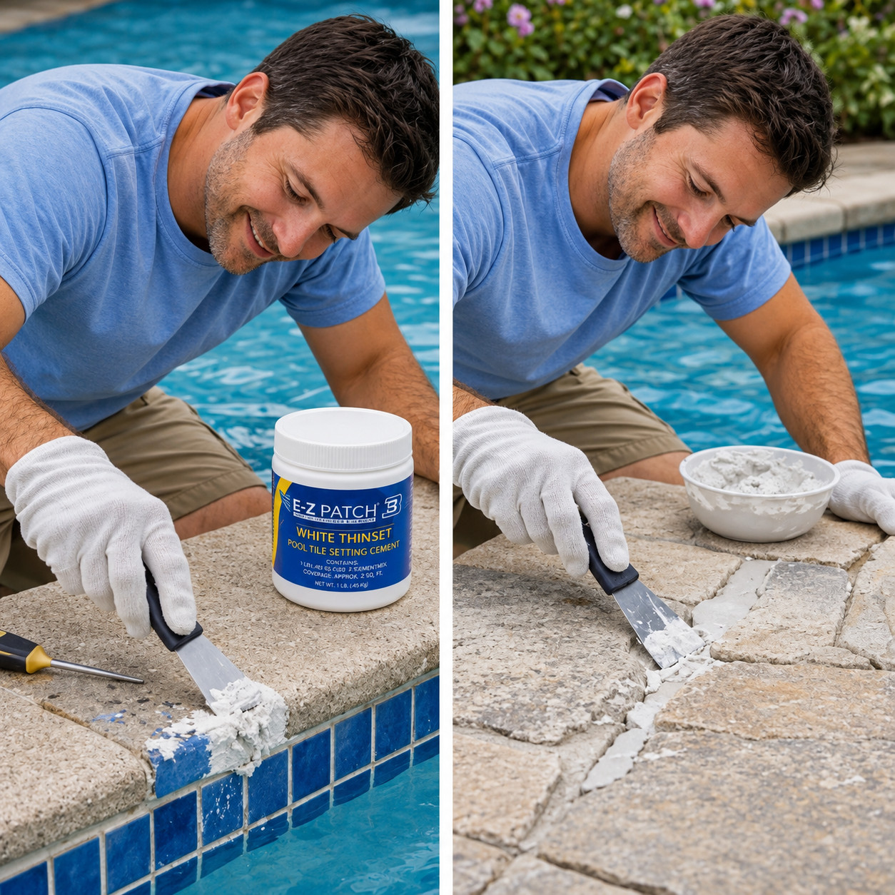 2 Pack EZ Patch 3 Pool Tile Adhesive 1 lb Color Adjustable Mortar