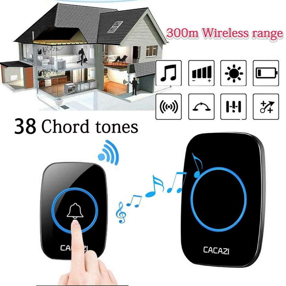 Smart wireless doorbell waterproof plug-in receiver 3 modes adjustable volume