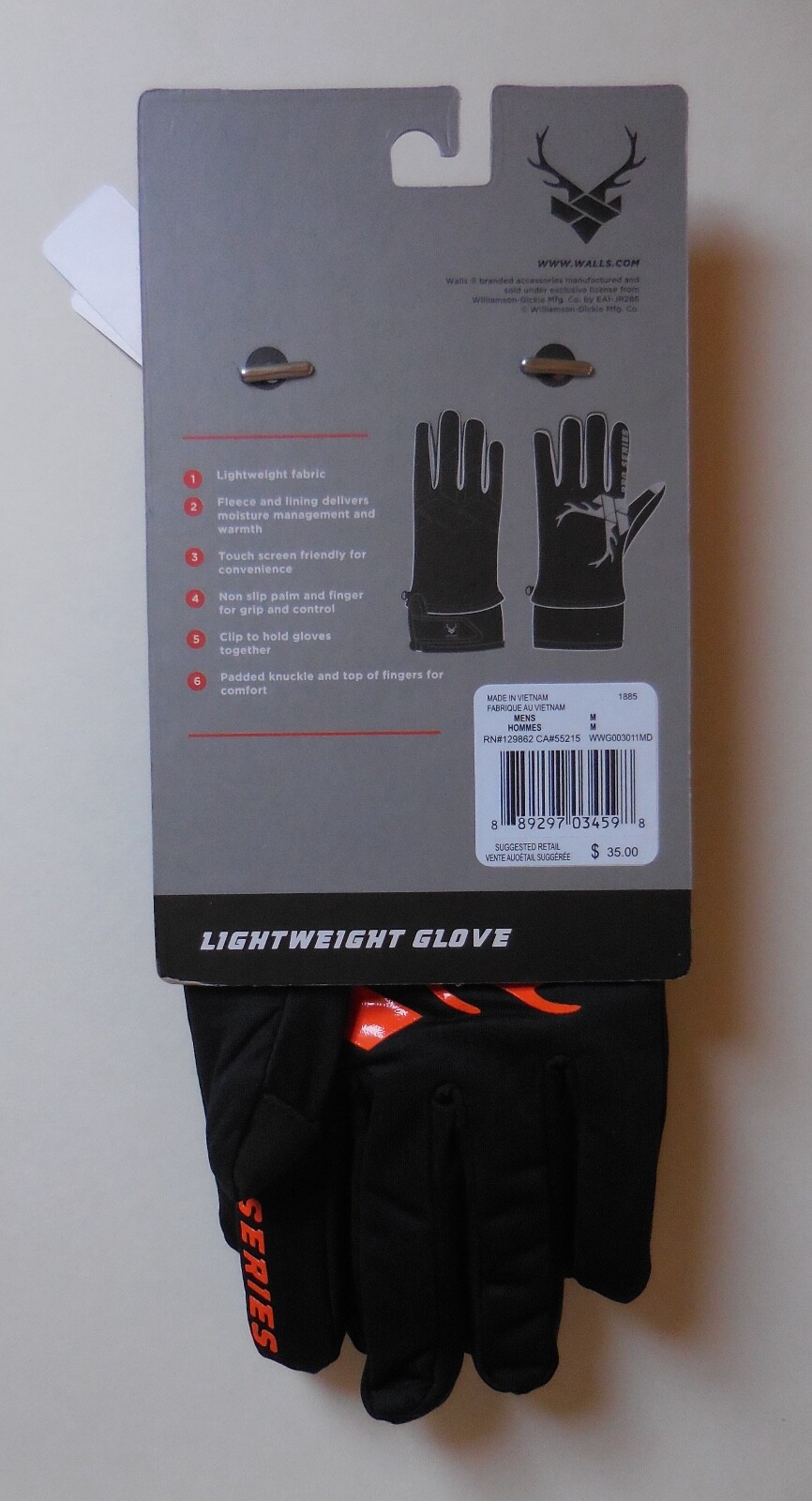 Walls Lightweight Gloves Men Black/Black/Orange Medium