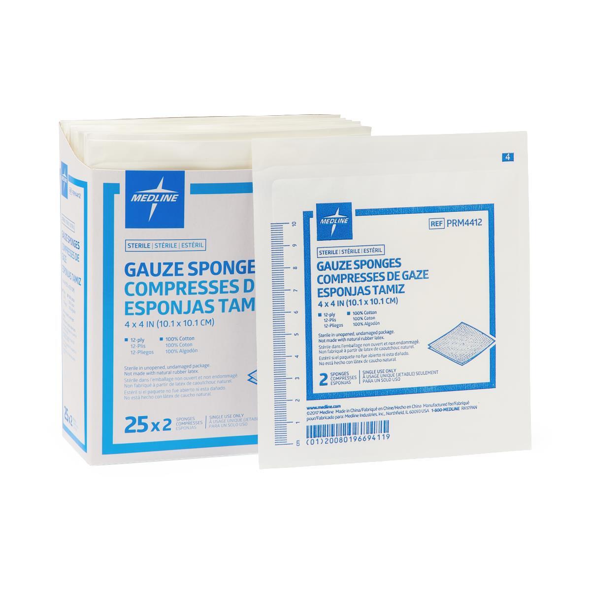 Caring Woven Sterile Gauze Sponges, 4" x 4", 12-Ply, Case