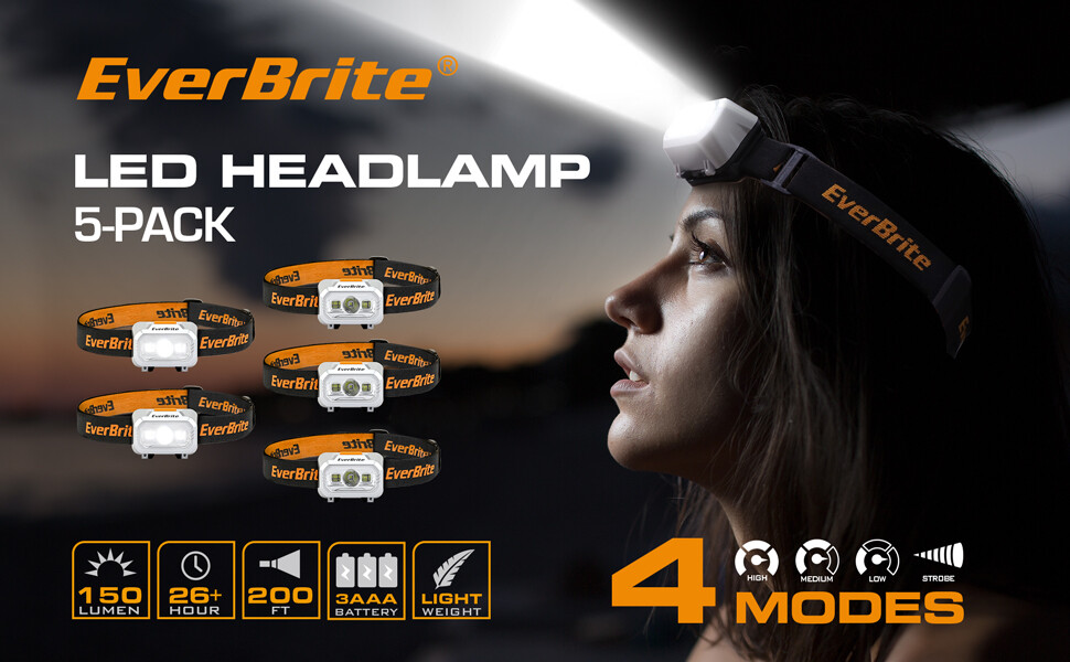 5PCS ‎150LM LED Headlamp 4 Light Modes Headlight Pivoting Head Torch Work Light