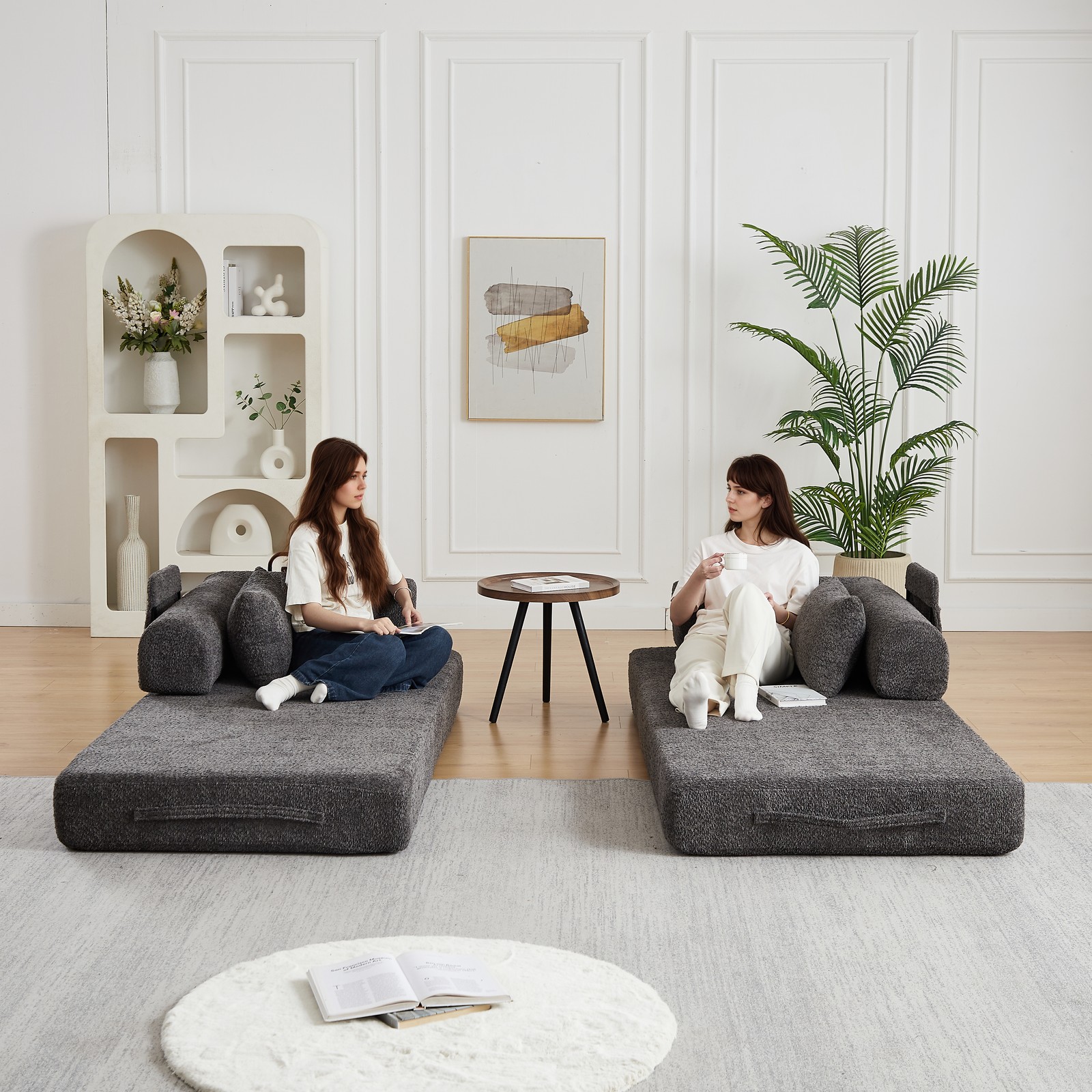 78.7" Convertible Sleeper Sofa Bed w/Cylindrical Pillow, Folding Sofa Bed Grey