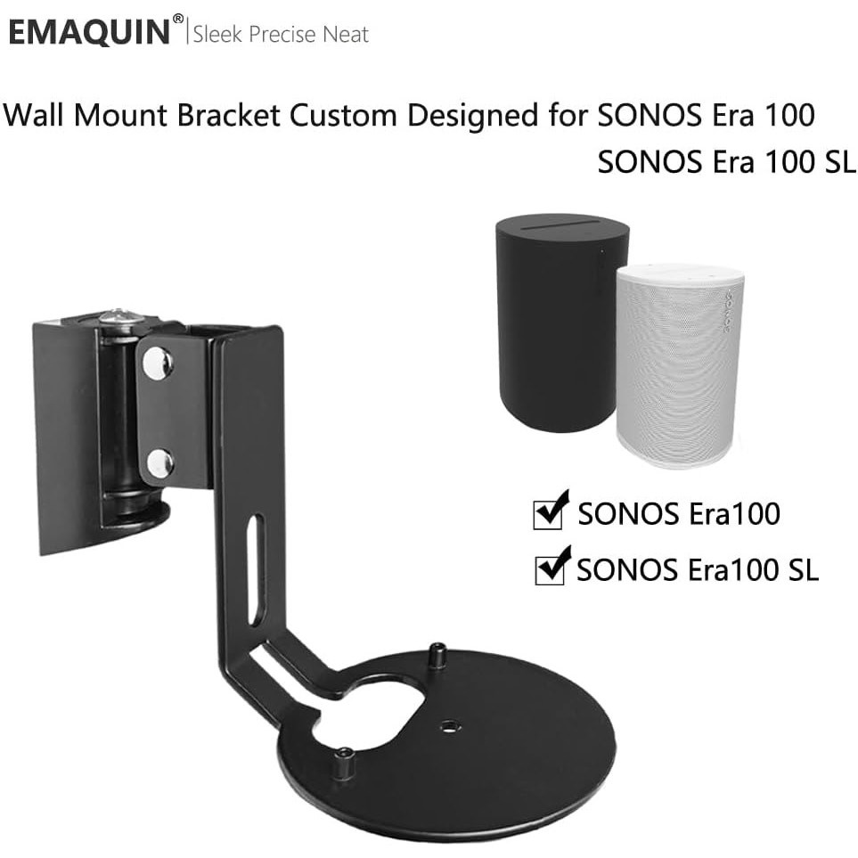 EMAQUIN Wall Mount Bracket For Sonos Era 100 Speaker (Swivel & Tilt-1 Pc,Black)