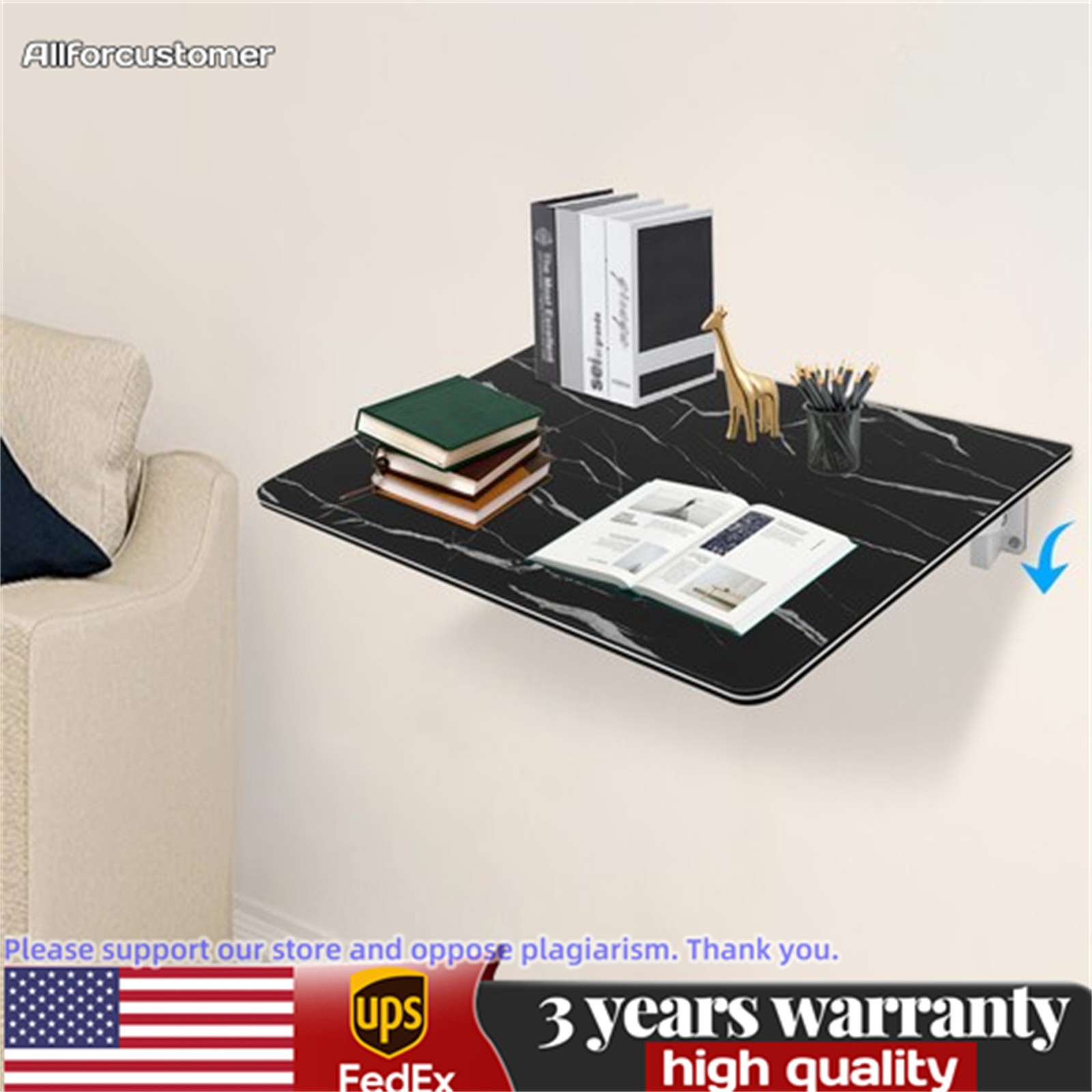Modern Folding Wall Desk Wall-mounted Folding Table Foldable Table Black Indoor
