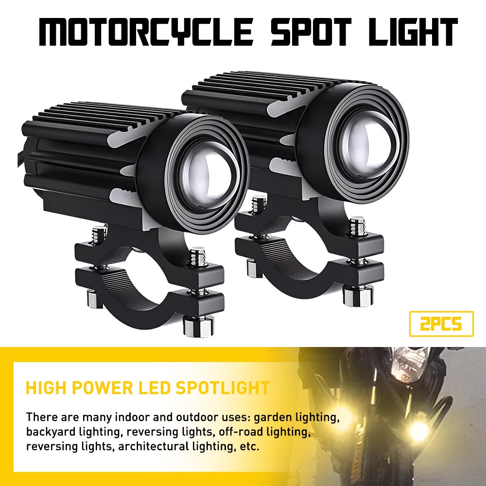 2X White Motorcycle Yellow LED Headlight Fog Driving Spot Light Auxiliary Lamp
