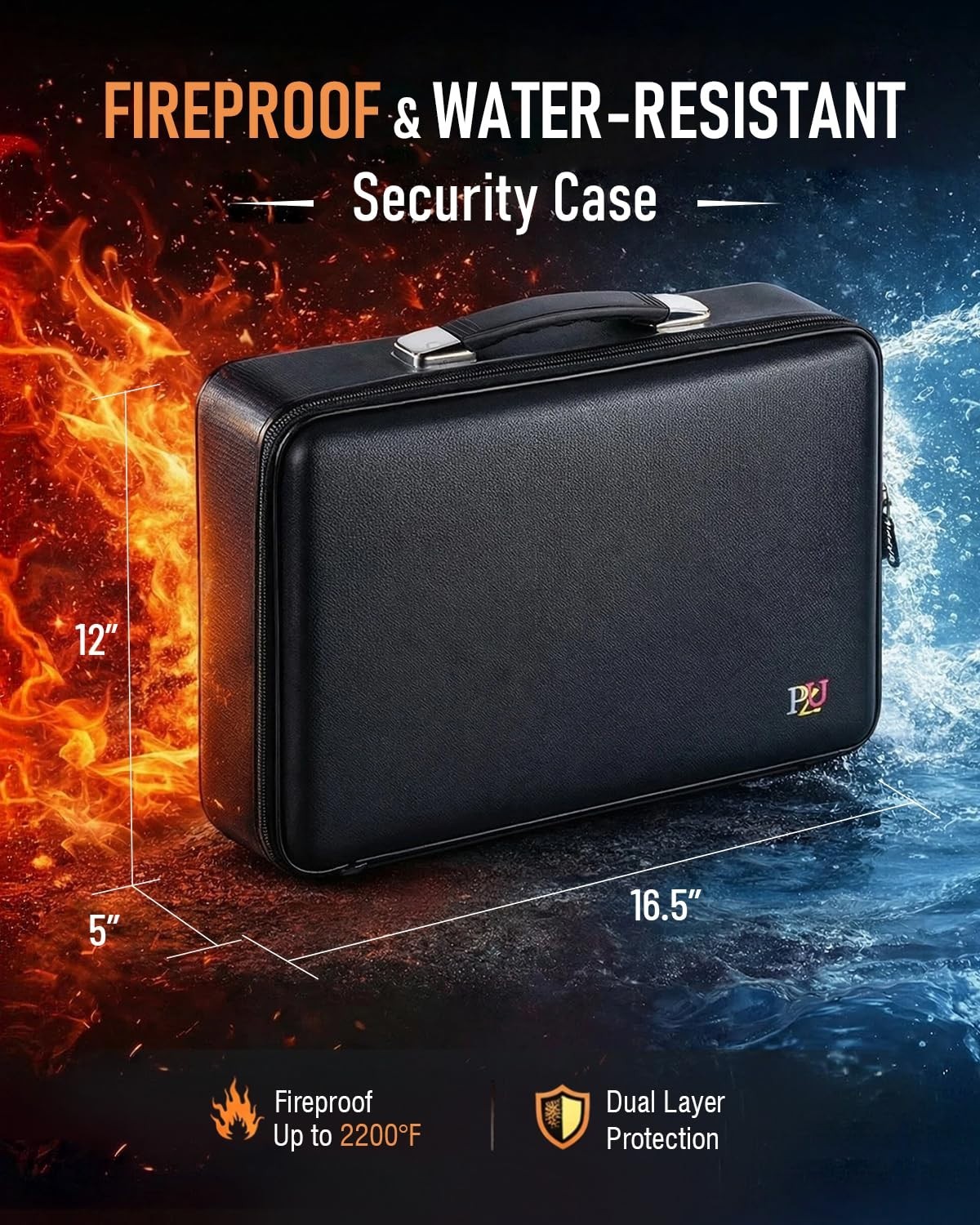 Fireproof Waterproof Document Box Safe with Lock - Hard-Shell Storage for Laptop