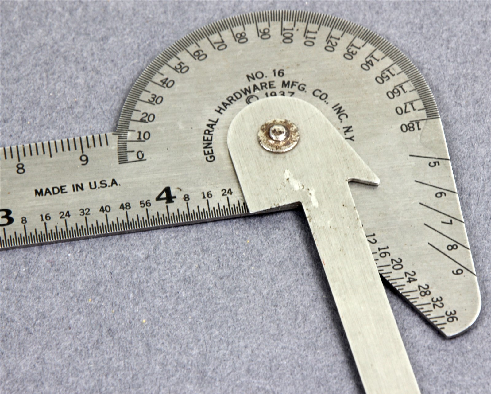 Vtg 1937 GENERAL HARDWARE #16 Stainless Steel Multi-Square Machinist Protractor