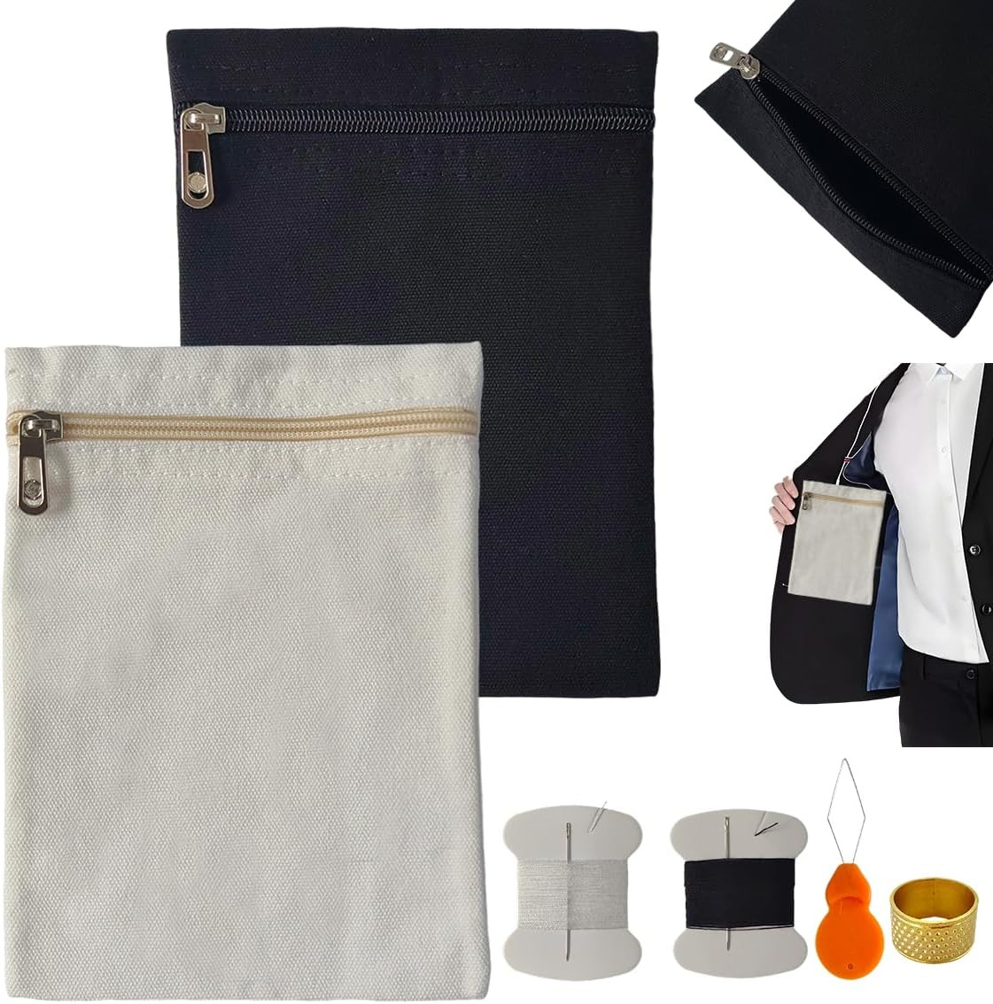 Sew-in Side Pocket with Zipper Coat Inside Pocket Sewing, Hidden Pockets for Tra