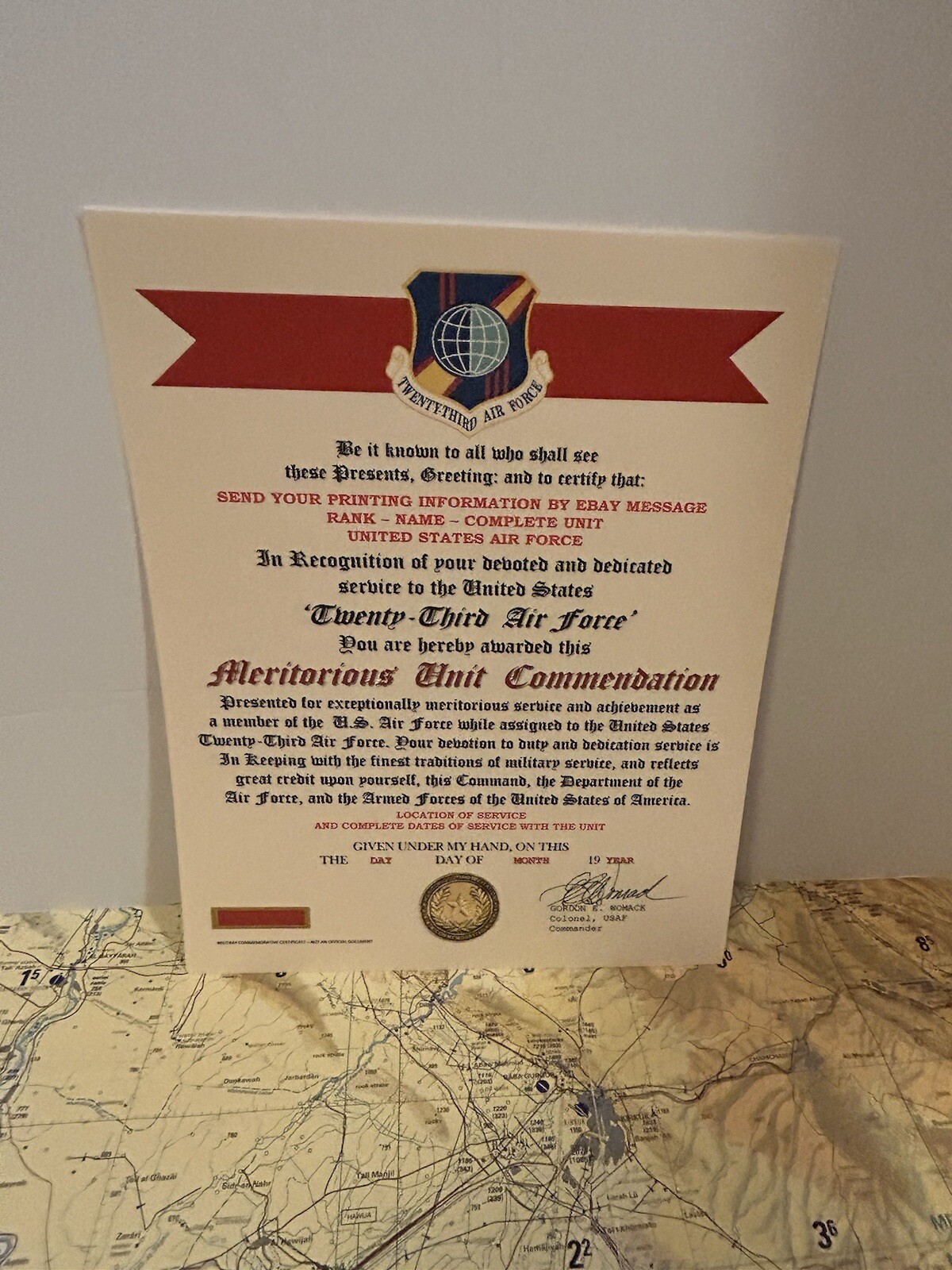 U.S. AIR FORCE / 23RD AIR FORCE - MERITORIOUS UNIT COMMENDATION CERTIFICATE