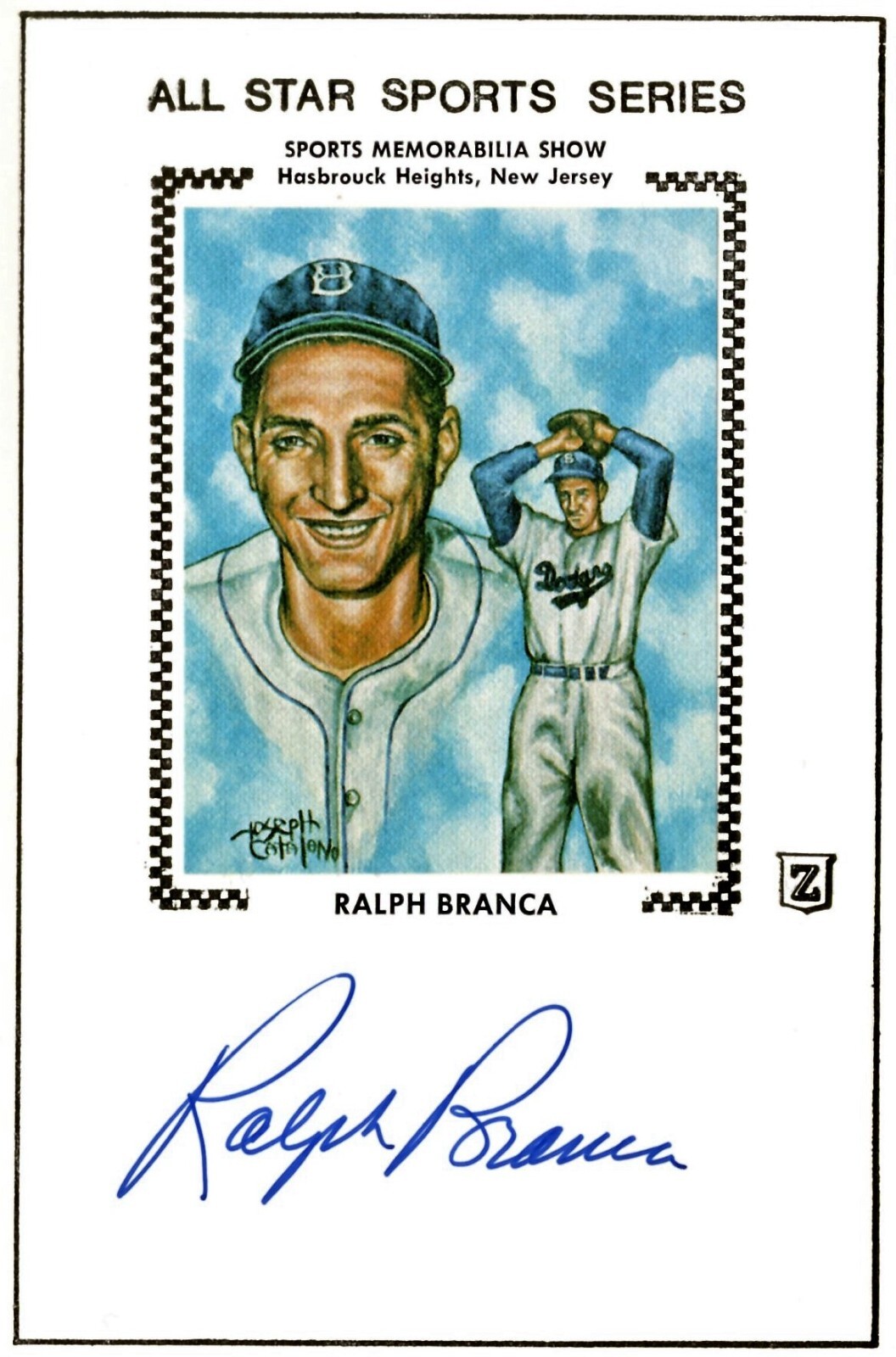 Ralph Branca Signed Auto Brooklyn Dodgers 4x6 inch Cachet Photo Card - Died 2016