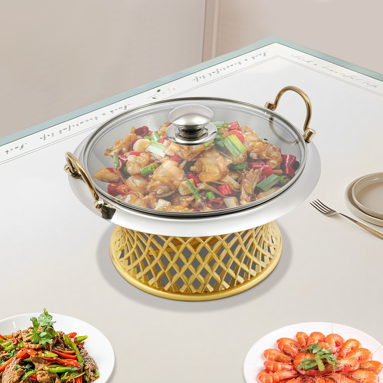 Buffet Chafing Dish Round Gold Chafing Dish Tabletop Chafing Dish with Lid