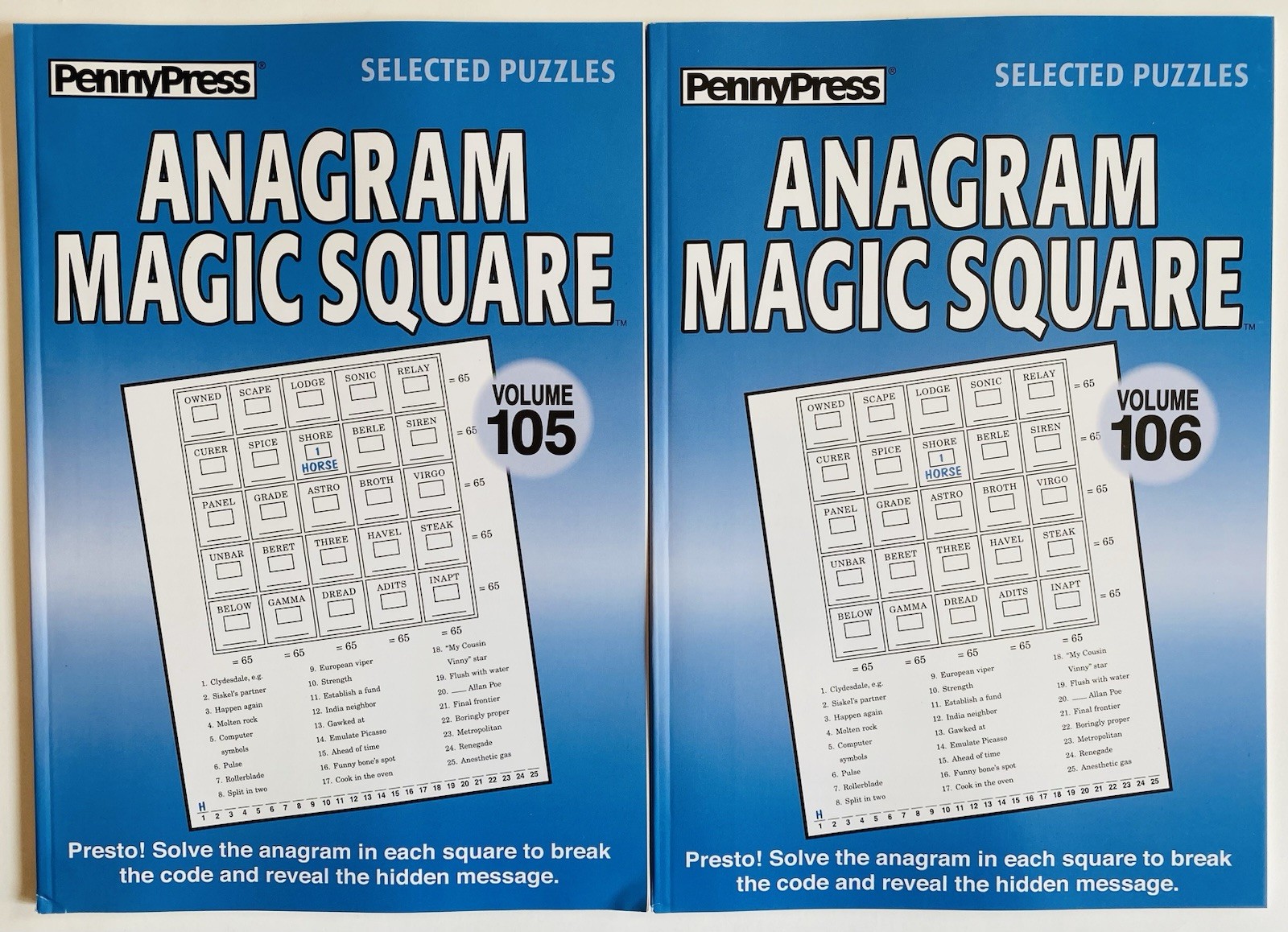Lot of 2 Anagram Magic Squares Penny Press Selected Puzzles  hidden message