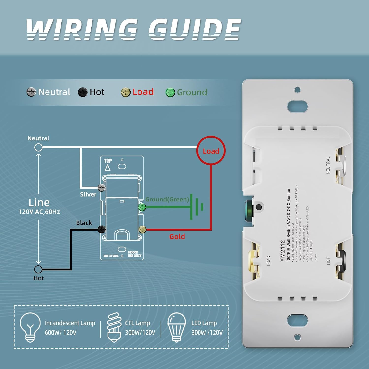 ECOELER Motion Sensor Light Switch, PIR Motion Detection Wall Switch with Adjus