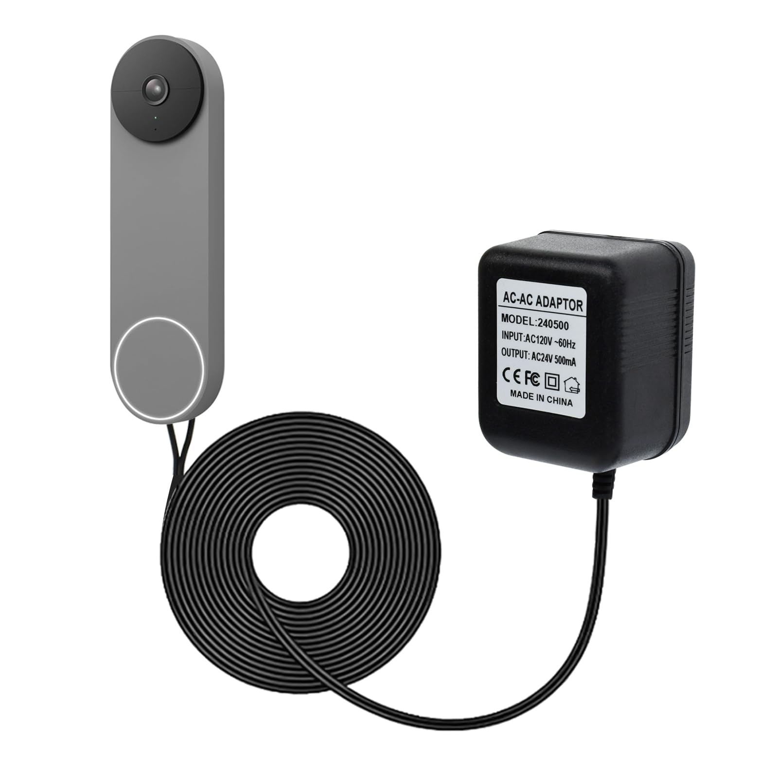 VVHOOY 24V Transformer Doorbell Power Adapter Compatible with Google Black