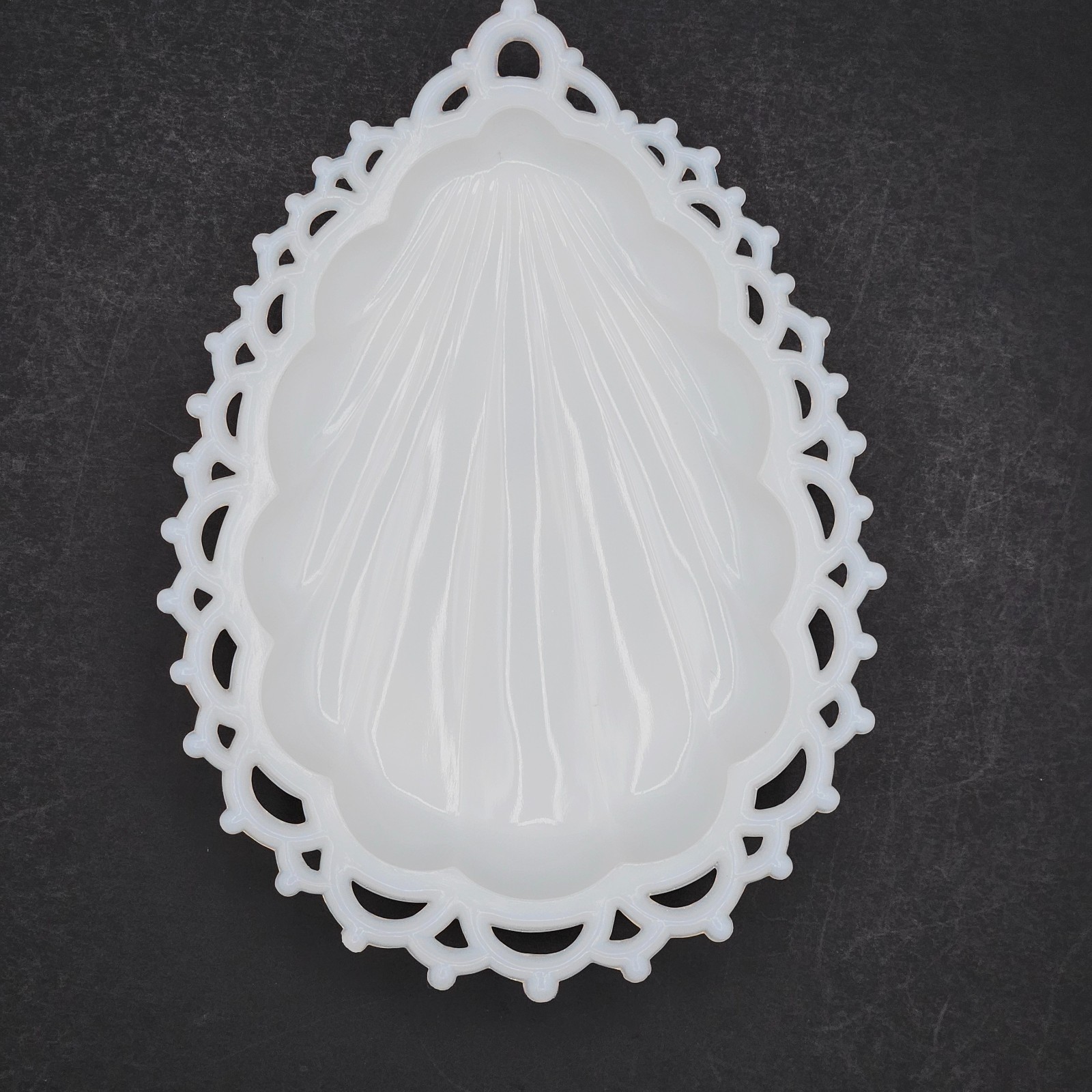 Vintage Westmoreland Seashell Milk Glass Dish Open Lace Reticulated Edge