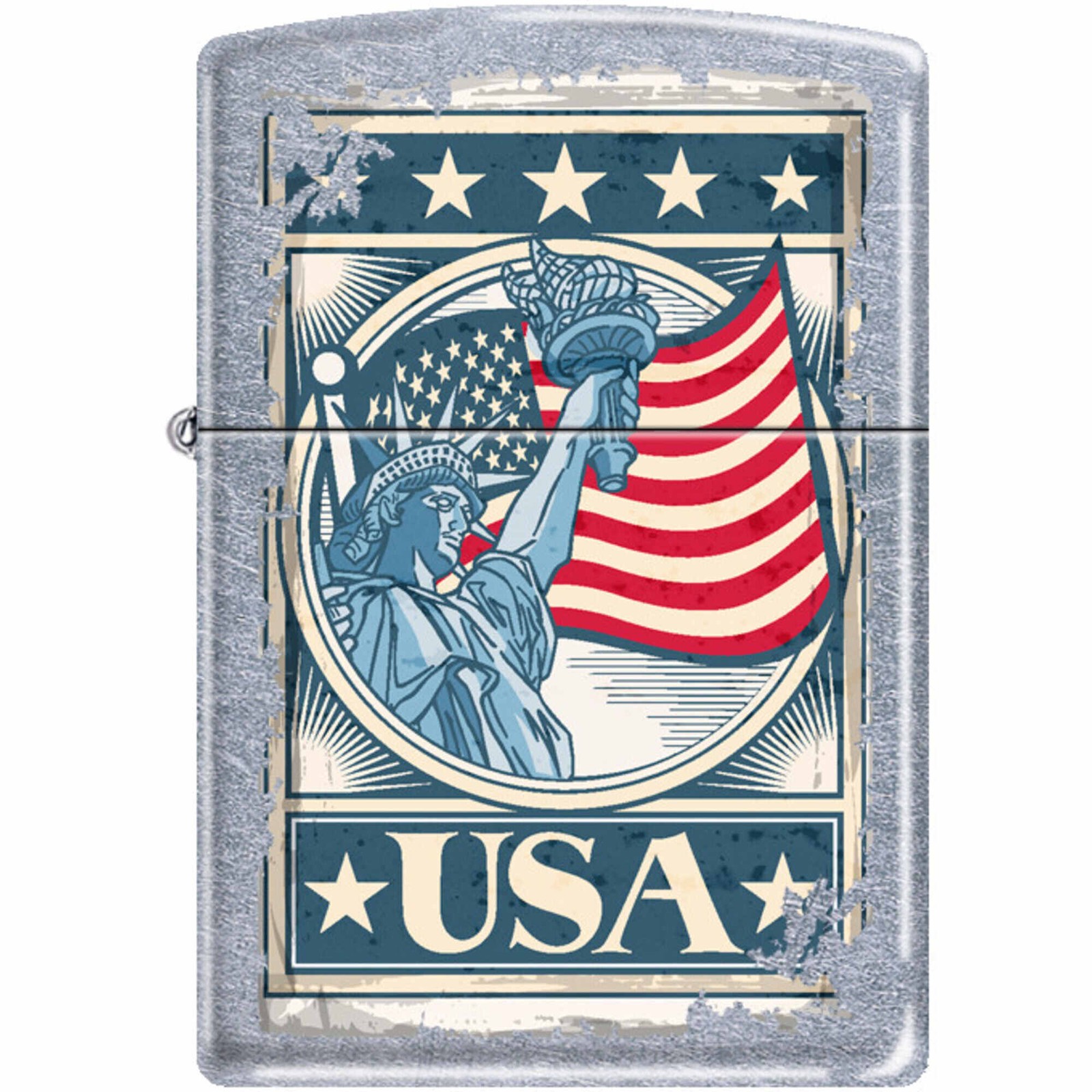 Zippo Windproof Pocket Lighter Liberty Flag Street Chrome Metal XC432