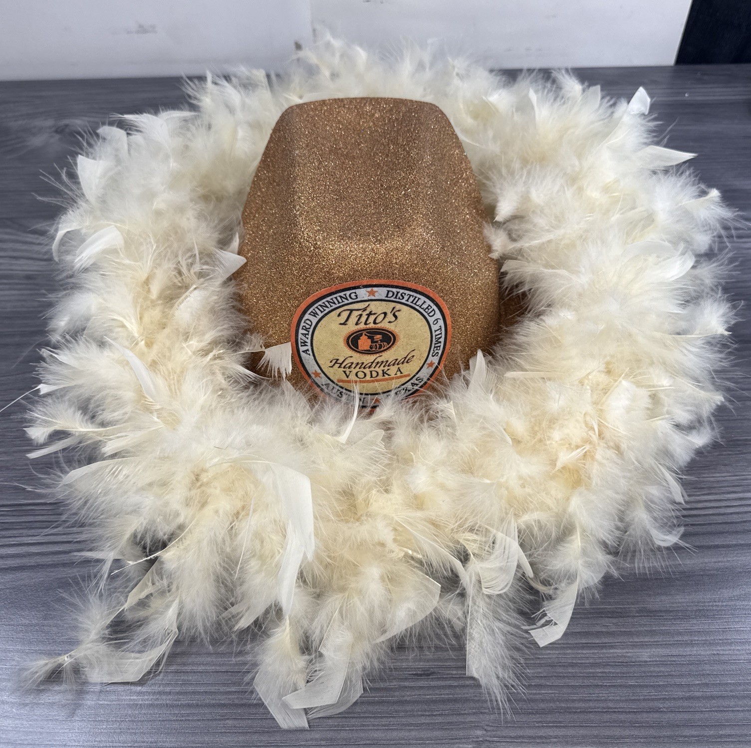 Tito’s Vodka Party Light Up Party Hat Cowboy Style W/ Feathers 3 Light Settings