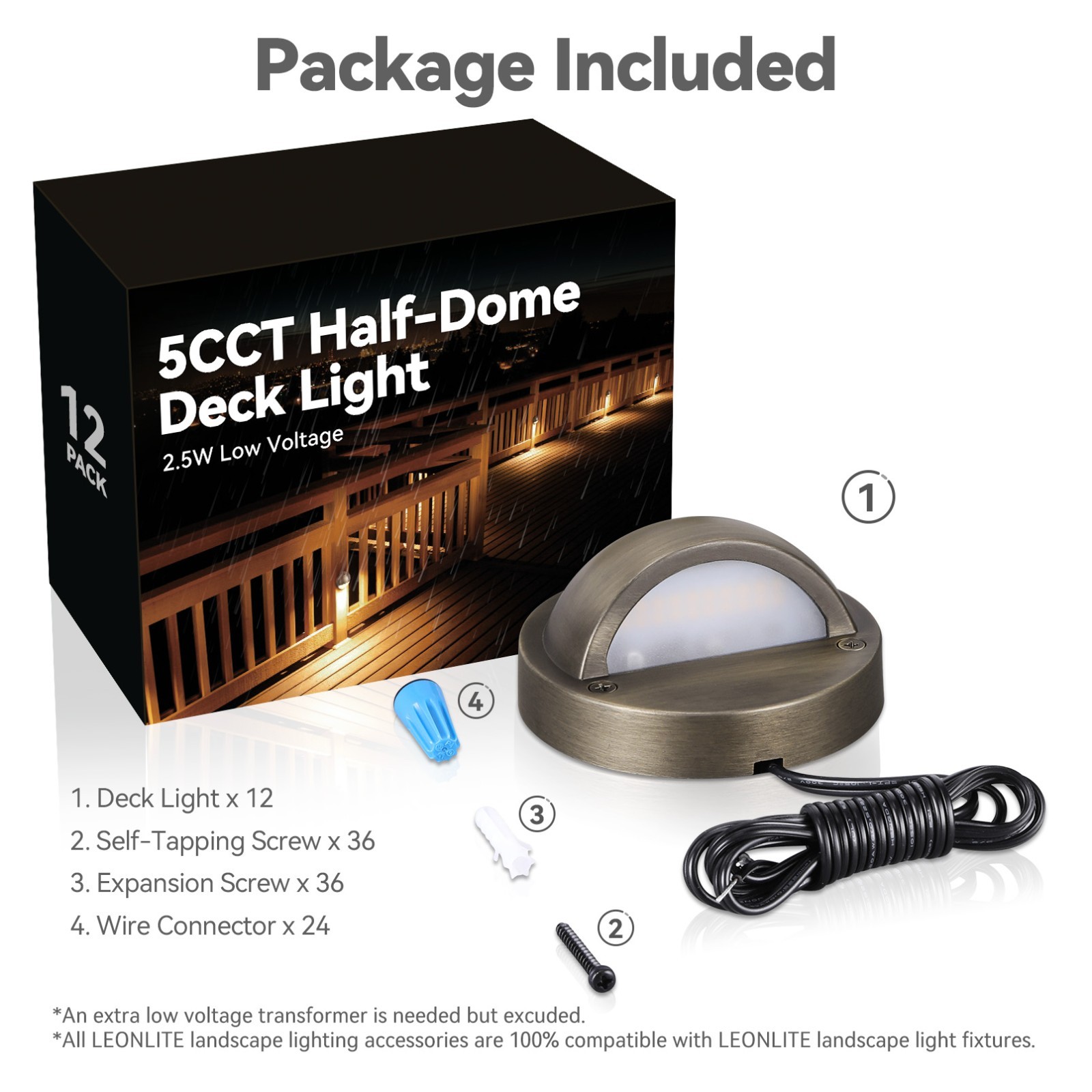 12 Pack LED 5CCT Low Voltage Deck Light, Landscape Fence Light, Bronze