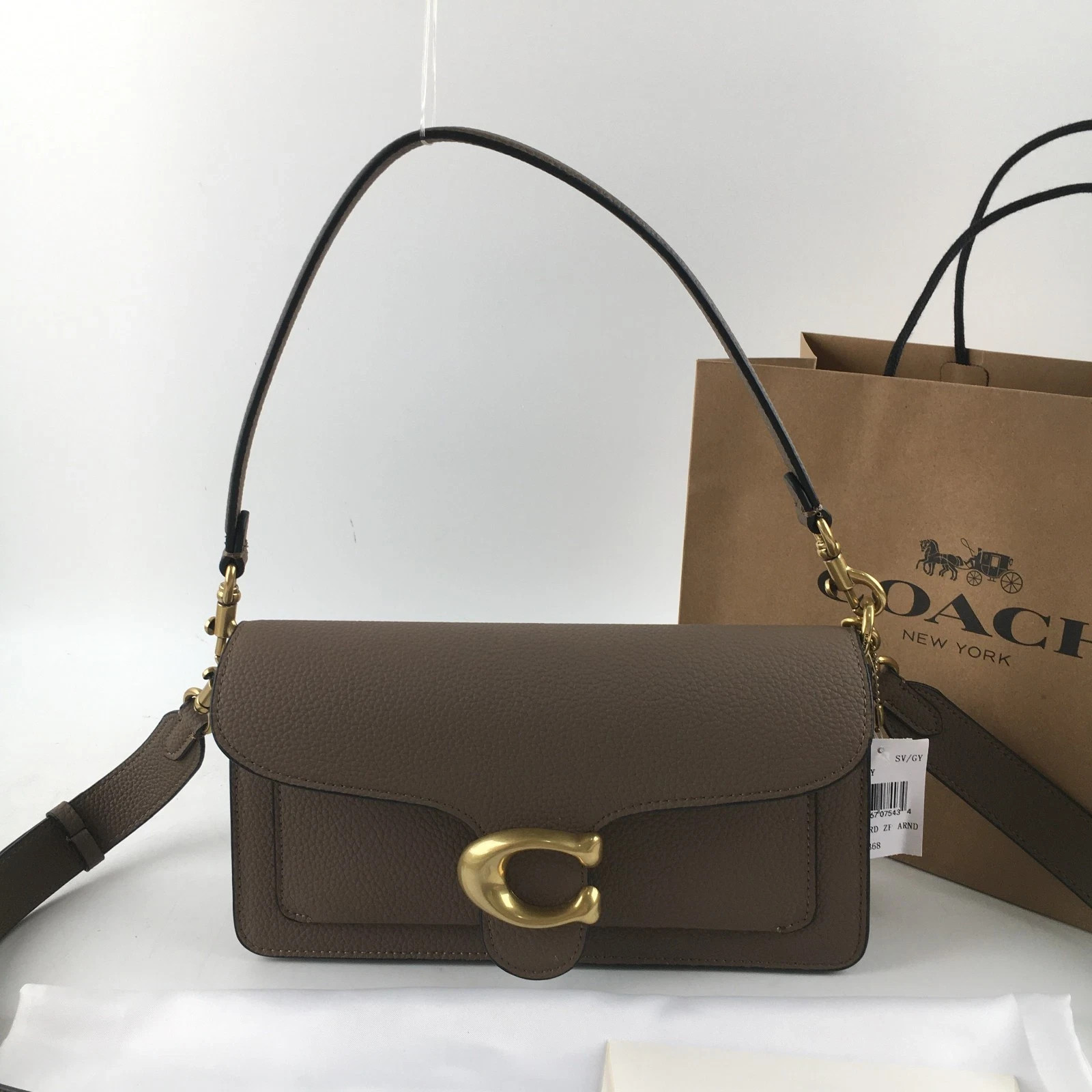 New COACH CH857 Tabby Shoulder Bag 26 Polished Pebble Leather Dark Stone Outlet