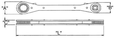 Wright Tool 9396 Reverse Ratchet Box Wrench AC/Refrig 1/4"-3/16"Sq x3/8"-5/16"Sq