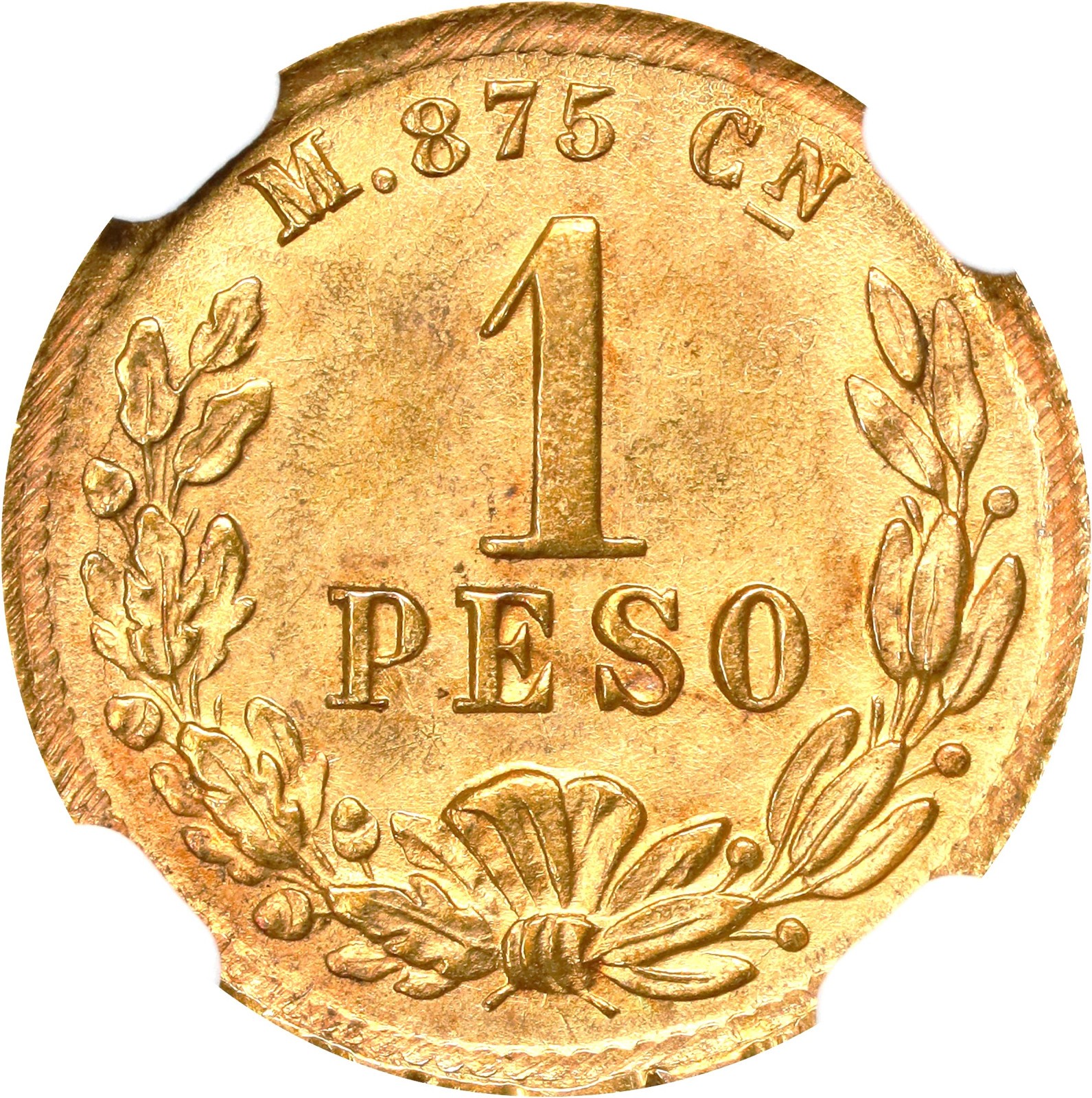 Mexico: Gold 1 Peso, 1898-Cn M. Culiacan Mint. NGC MS-64! Stunning near-Gem!