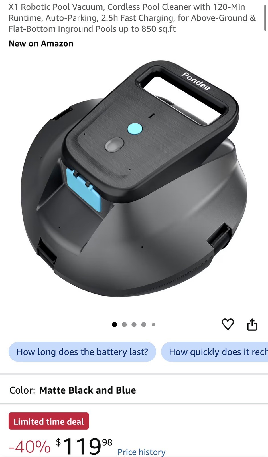 Pondee Cordless Robotic Pool Cleaner Model: WaveRobo X1