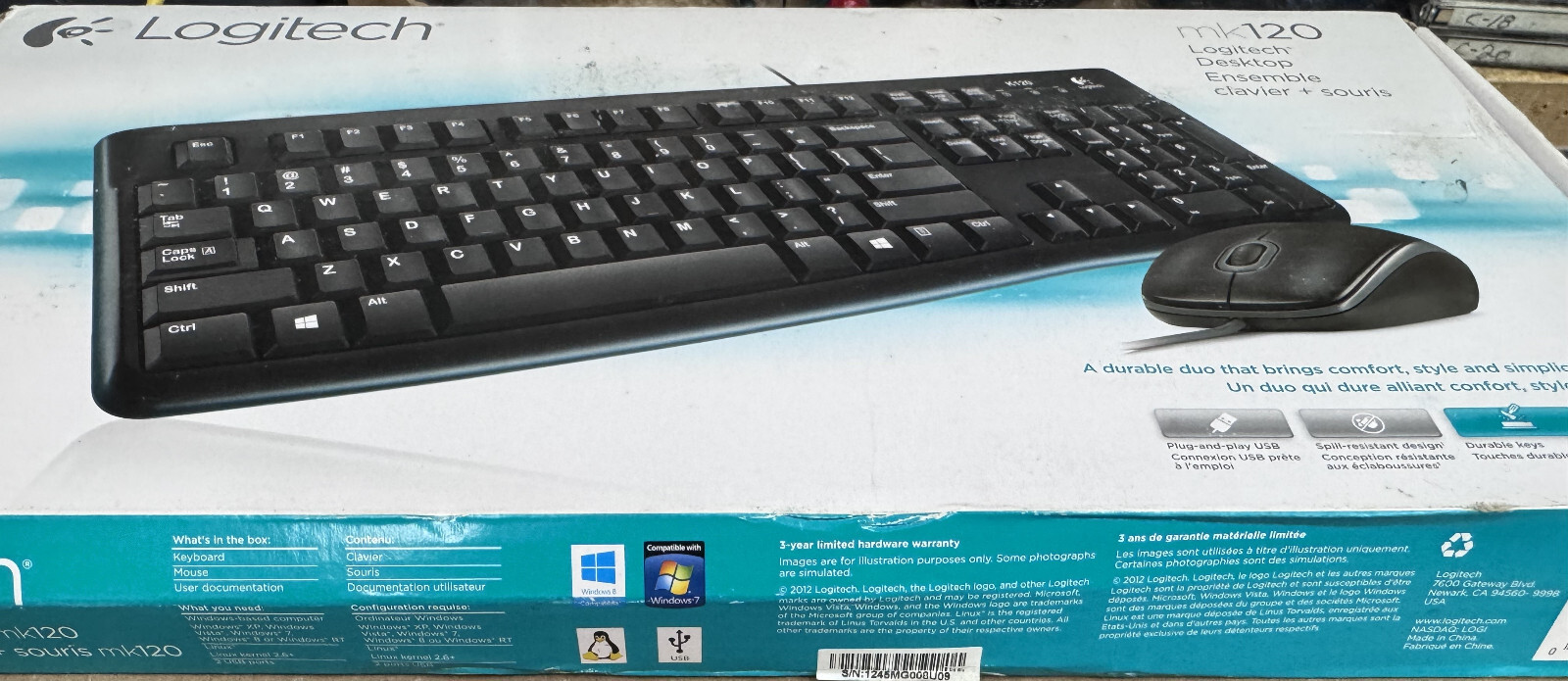 NEW UNUSED MK120 Logitech Full Size USB Wired Keyboard and wired Mouse