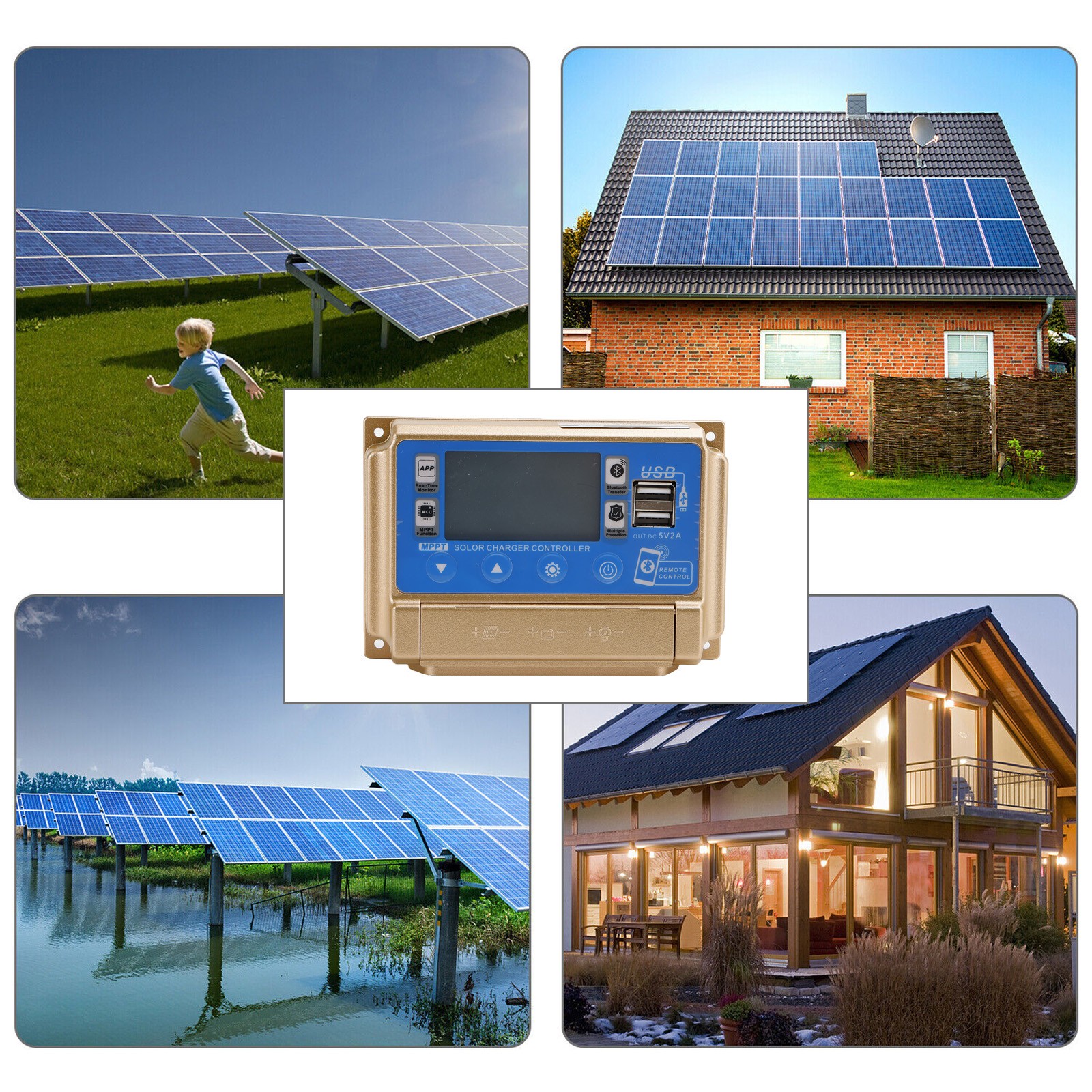 50A MPPT Bluetooth APP Solar Charge Controller Charger Fits 12V 24V Battery Gold