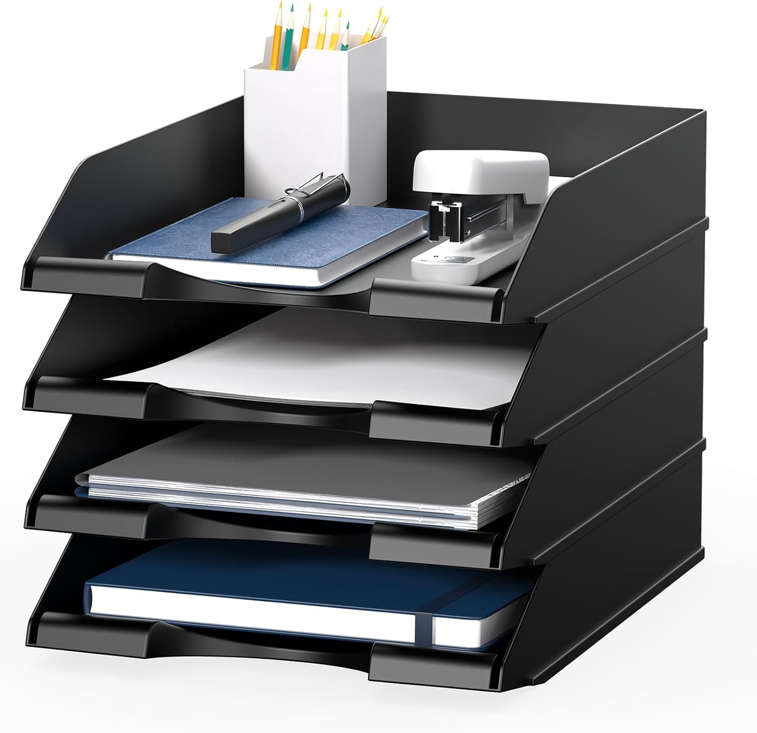 4 Pack Stackable Paper Trays for Letter Documents, Desktop File Organizers for