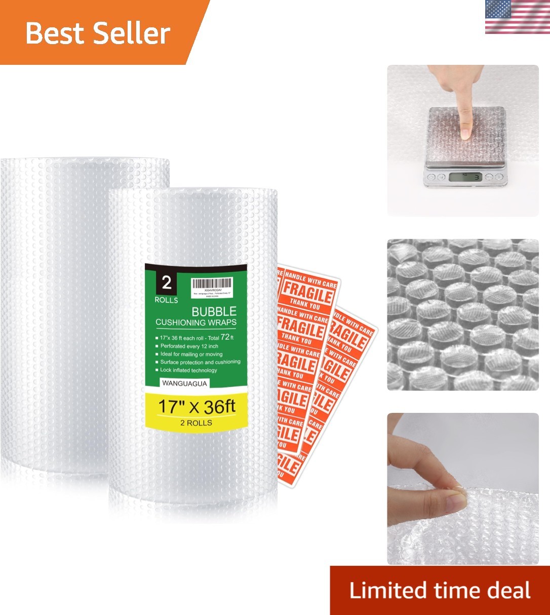 2-Pack 17in x 72ft Bubble Packing Wrap for Safe Moving & Shipping Supplies