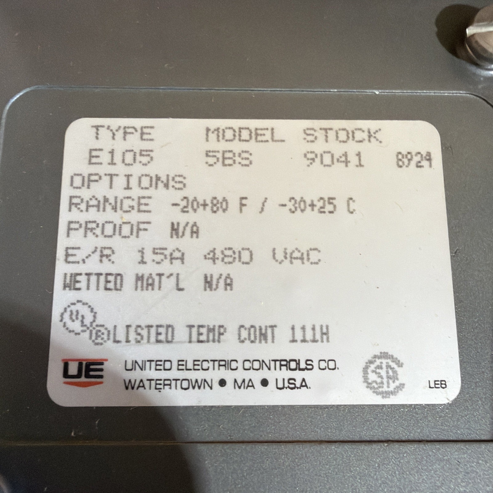 UNITED ELECTRIC Temperature Controller E105 5BS