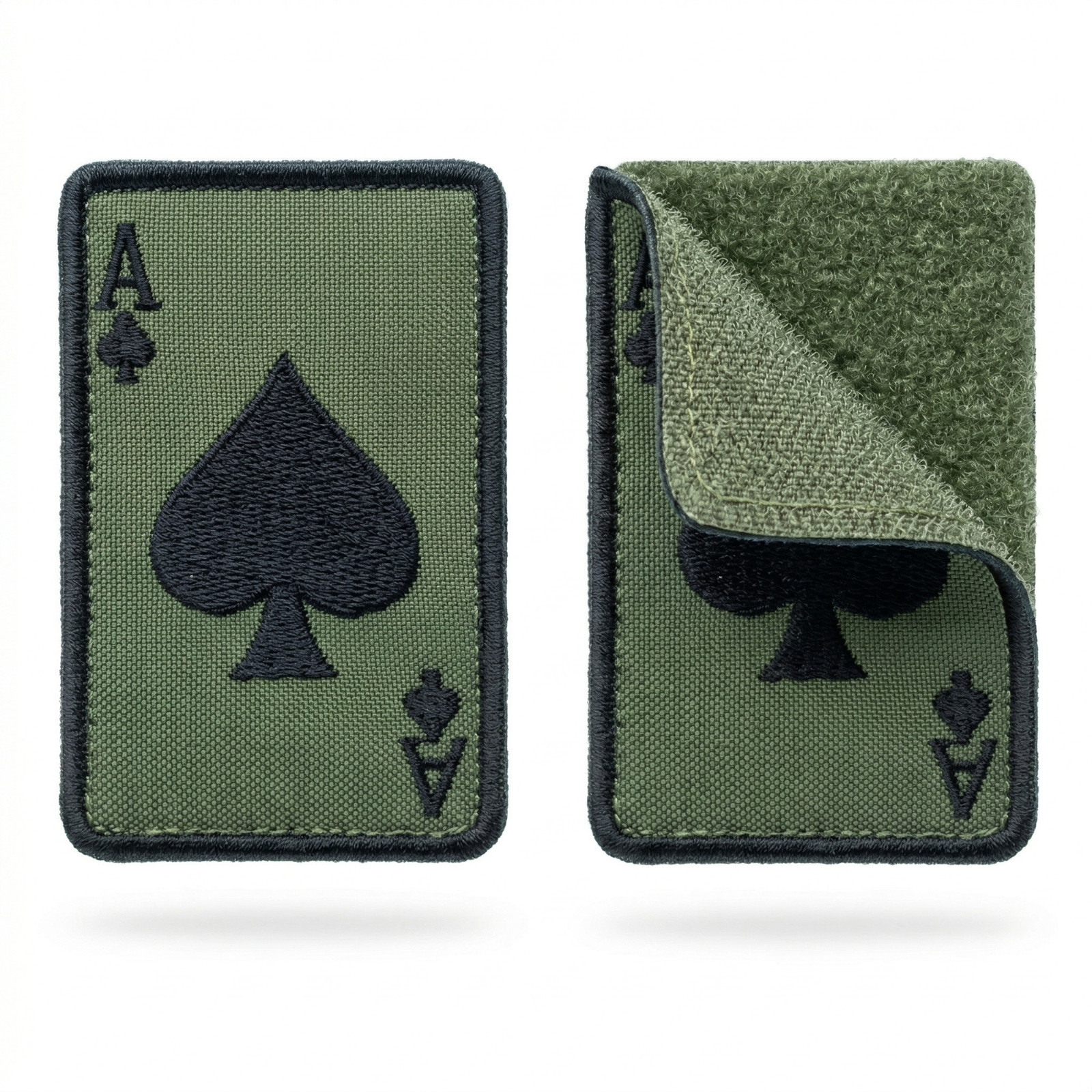 2-Piece Ace of Spades Patch Death Card Olive Embroidered Tactical Patches