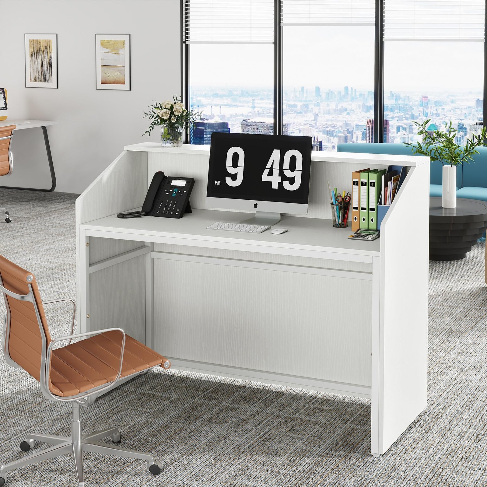Tribesigns Reception Desk with Counter, Modern Front Large, White