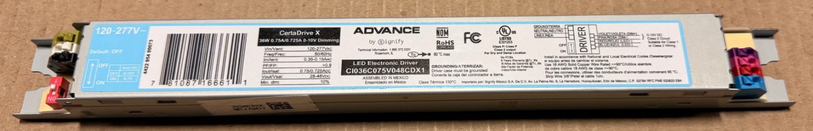 ADVANCE BY SIGNIFY CI036C075V048CDX1 LED DRIVER, 100-277V AC, 36 W, 0.75 A, NEW!