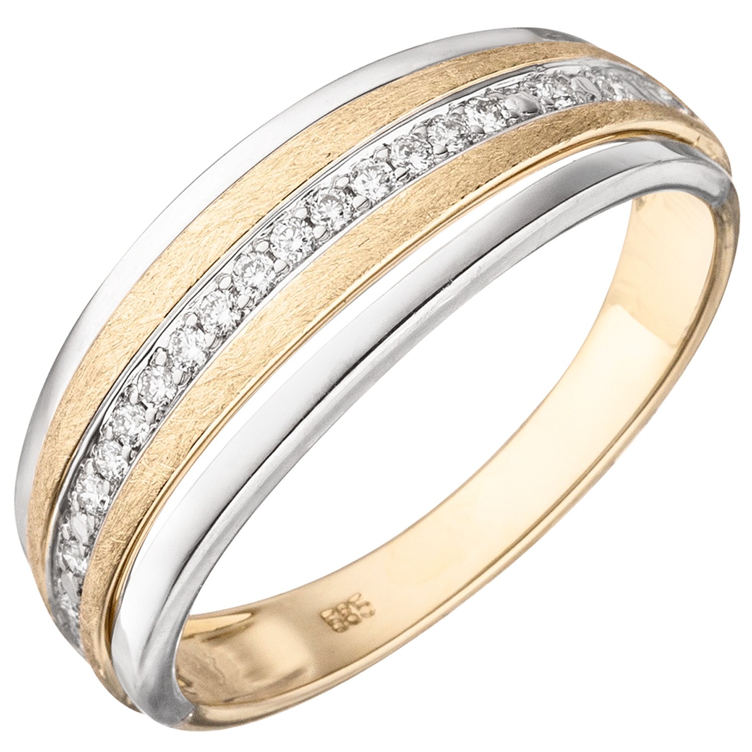 Jobo ladies' ring 585 Yellow gold White gold two-tone icy matte 17 diamonds brilliant RW