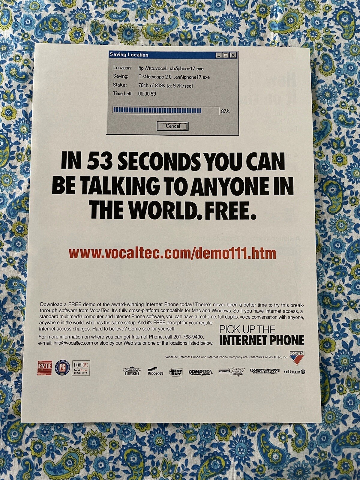 Vintage 1996 Vocaltec Internet Phone Print Ad