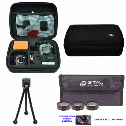 HARD CASE +3 HD FILTER KIT + TRIPOD FOR DJI OSMO ACTION CAMERA WITH 2 SCREENS