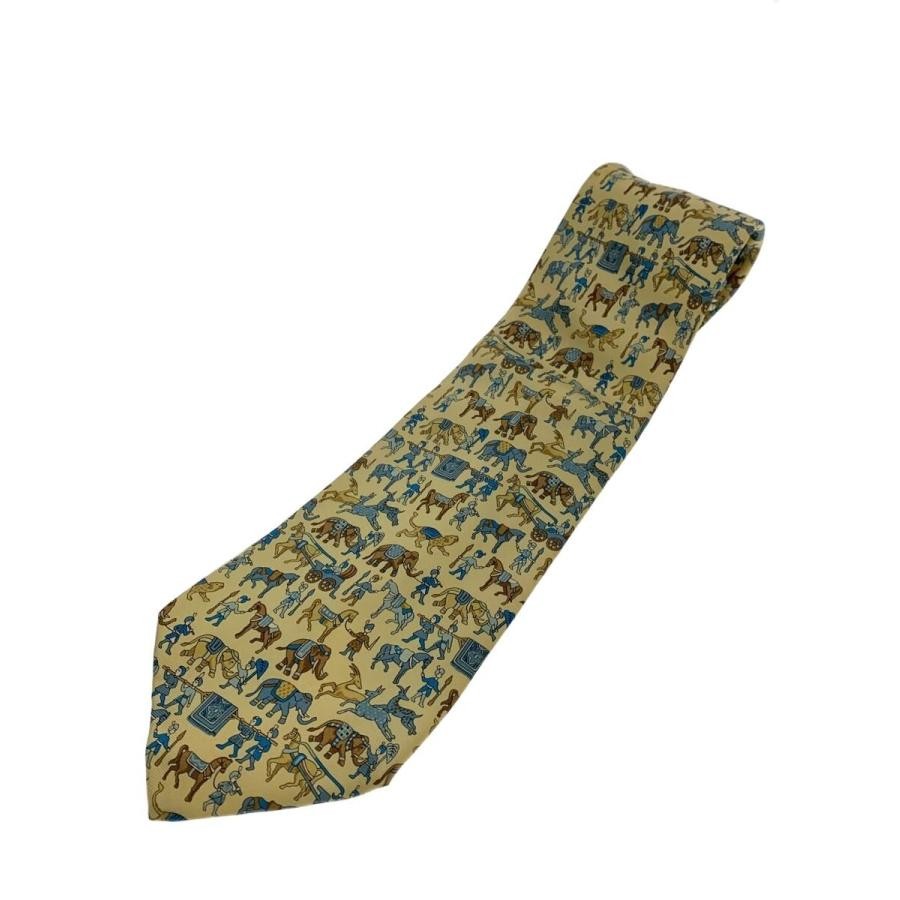 FERRAGAMO Silk Tie Necktie Yellow/Blue Animal Print Italy Very Good
