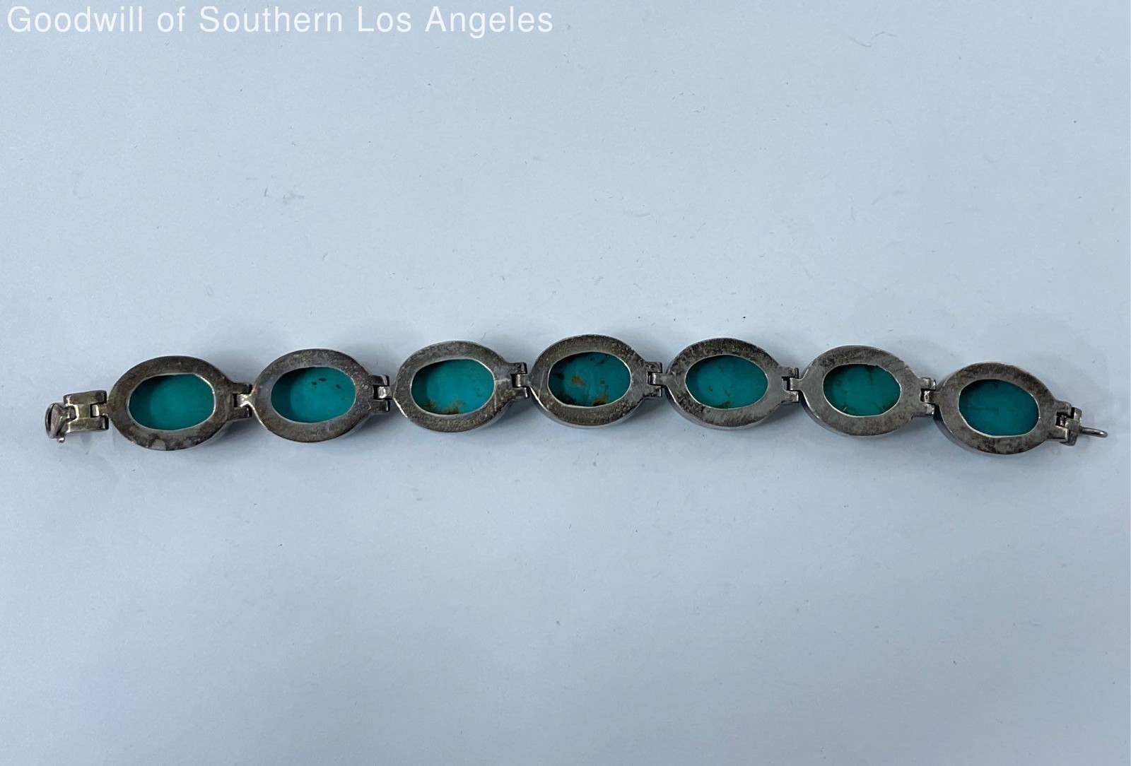 Sterling Silver Oval Turquoise Link Bracelet - 39.2g