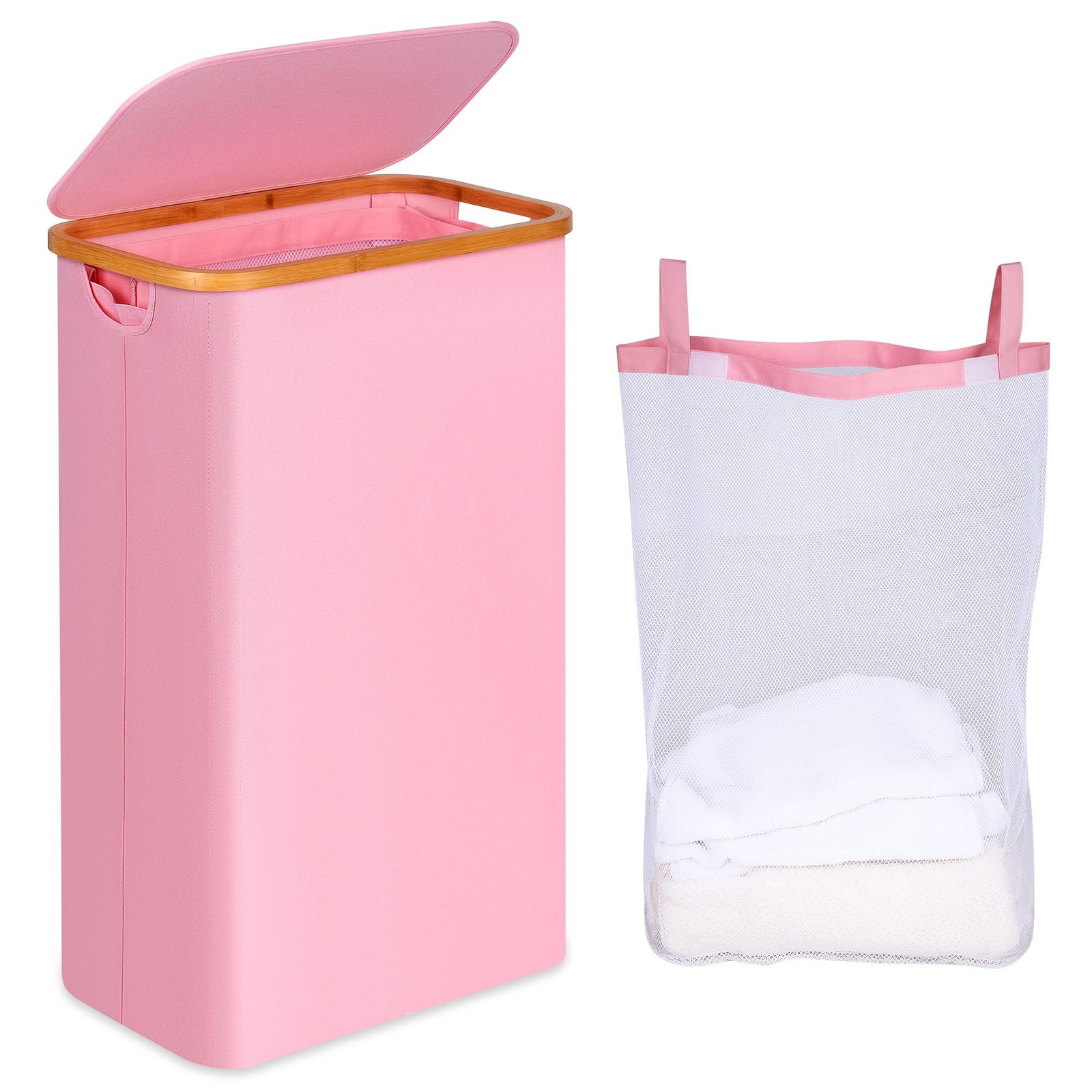 iEGrow 75L Slim Laundry Hamper, Narrow Basket with 75L, Pink