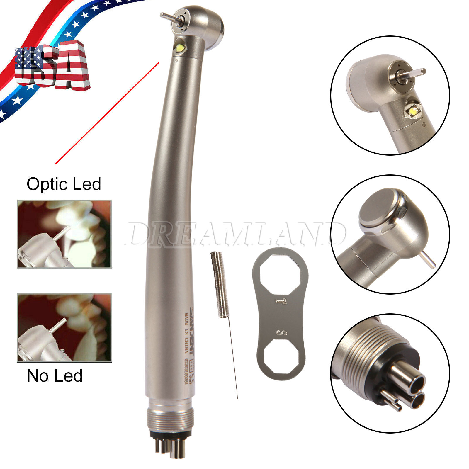KAVO Style Dental LED Fiber Optic High Speed Handpiece 3 Spray 4 hole