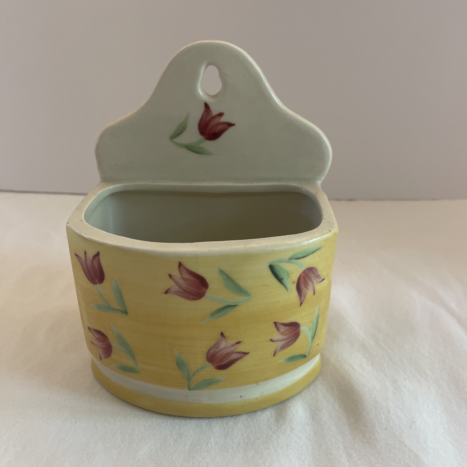 Vintage Andrea by Sadek Wall Pocket Planter Yellow w/Red Tulips 6 1/2” H