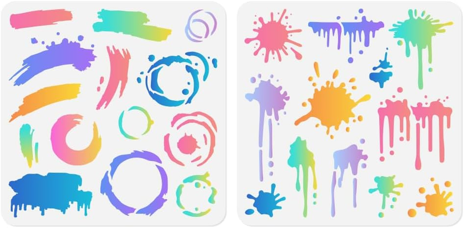 2Pc Ink Splatter Wall Stencil for Painting, 11.811.8?Brush Strokes Reusable Ste