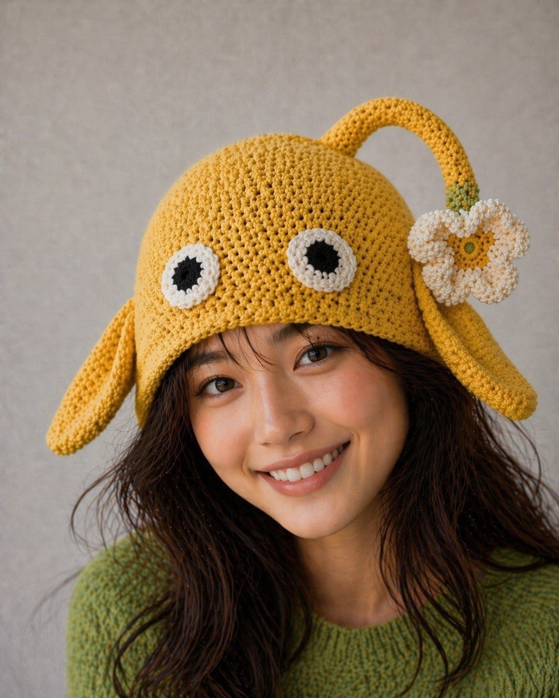 Handmade Yellow Pikmin Crochet Hat Beanie Nintendo Cosplay Costume Flower Adult