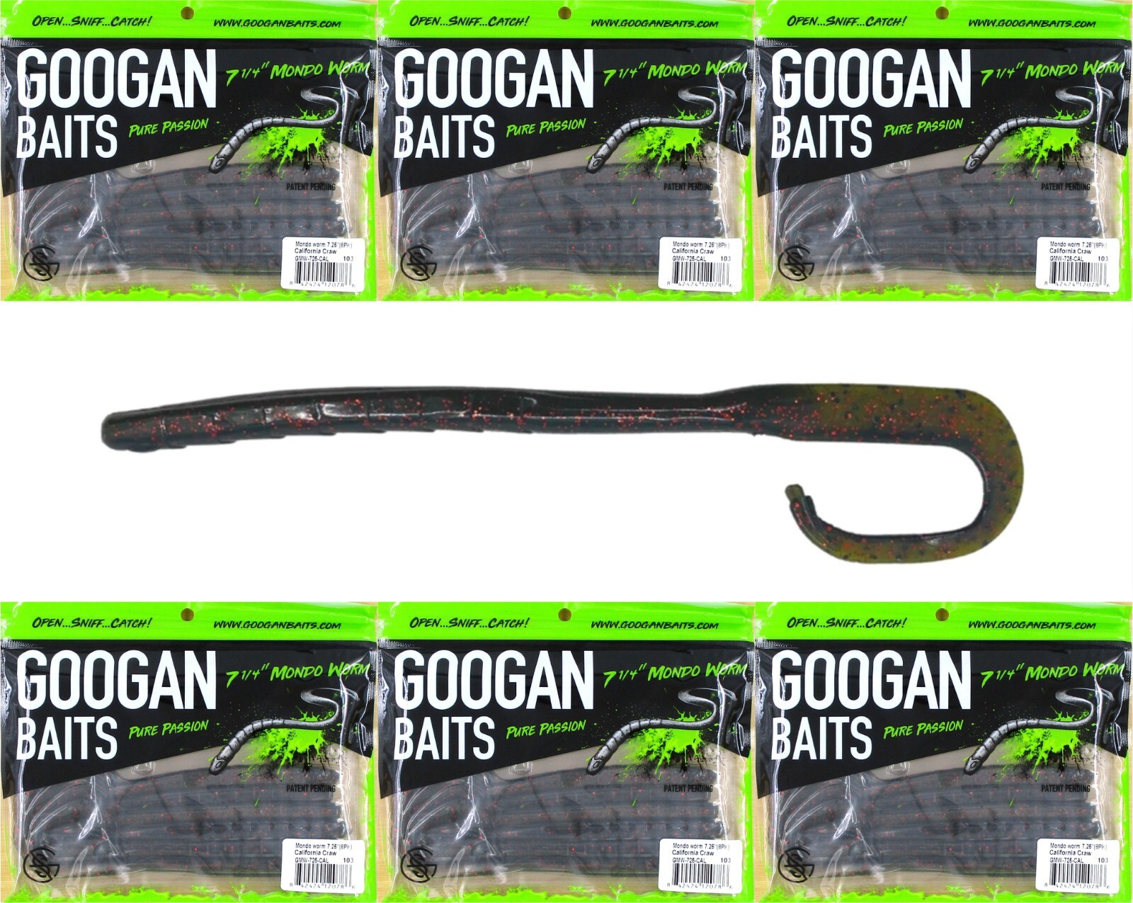 (6) Packs Googan Squad 7 1/4" Mondo Worm California Craw Brand New In Pack