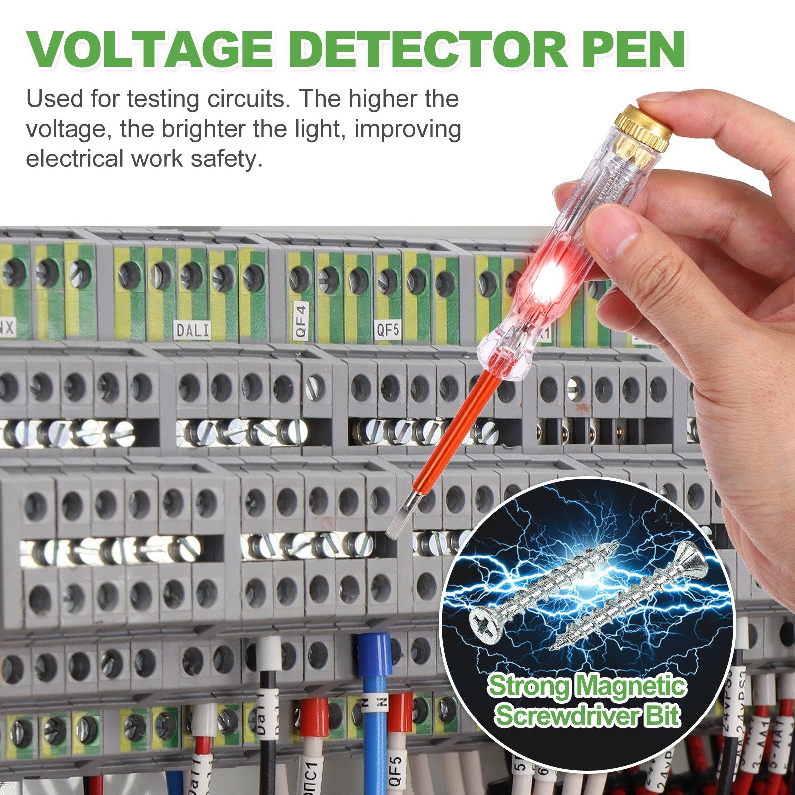 2Pcs Voltage Tester Pen 3.4mm AC 100-500V for Industrial, Clear Gold