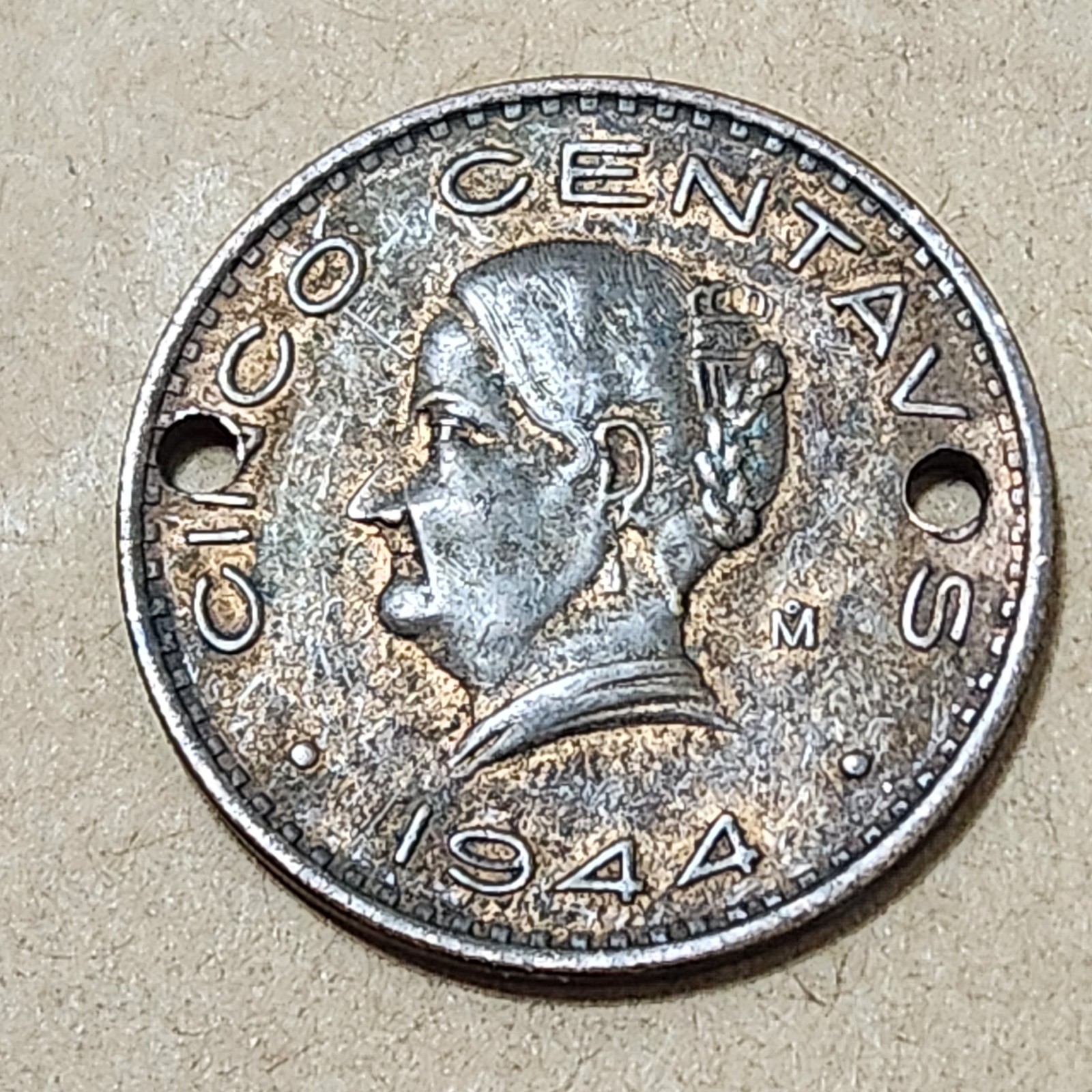 MEXICO 🇲🇽 FIVE (5) CENTAVOS COIN 1944 (WARTIME / DAMAGED)