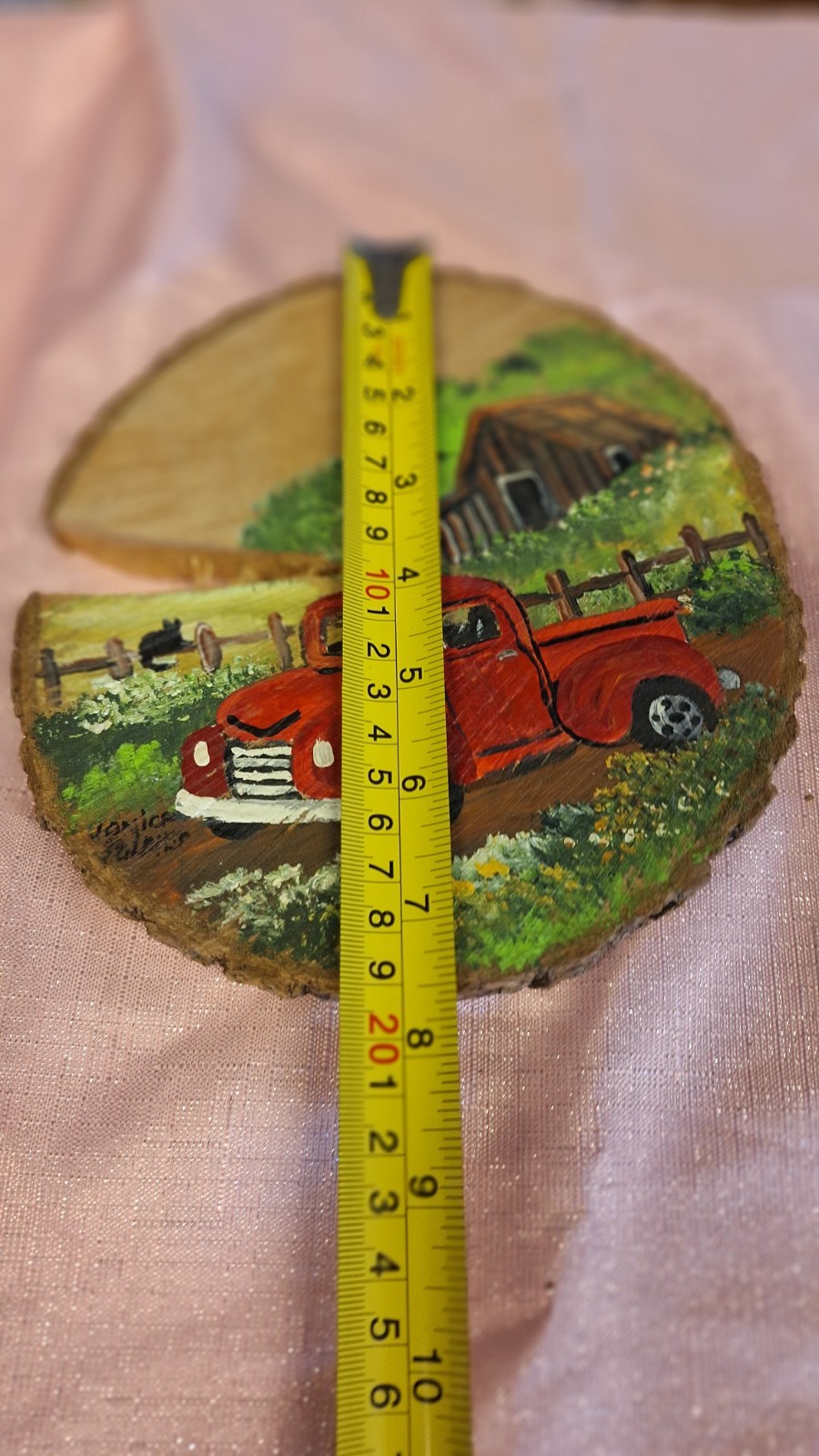 wood carving, hand made, Tractor & barn.