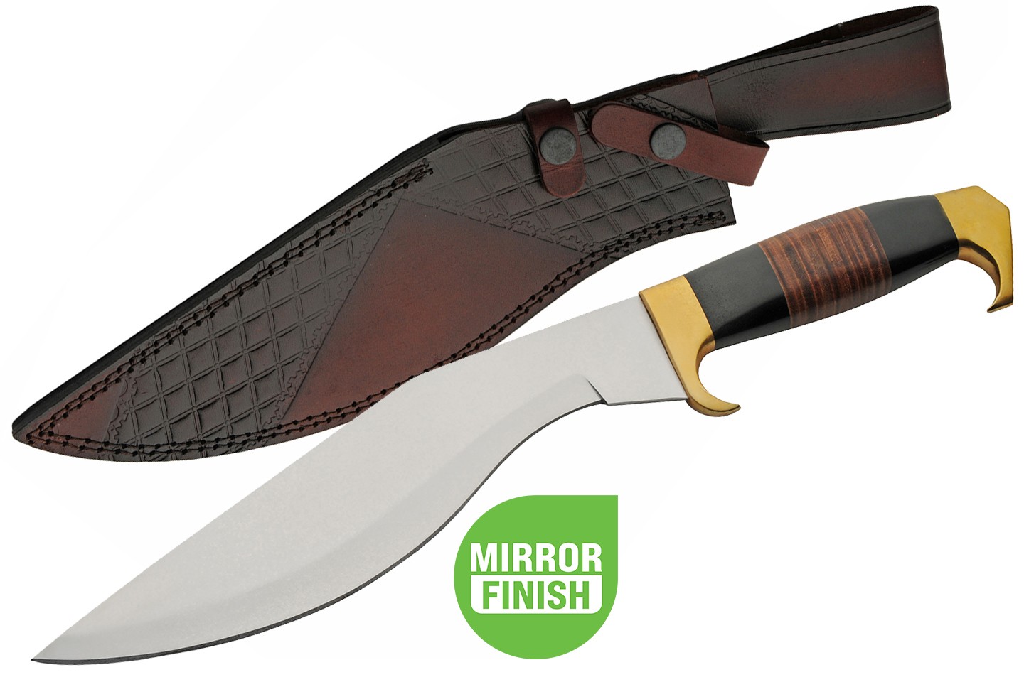17" Kukri Bowie Knife | Mirror Finish Blade Leather/Horn Handle + Leather Sheath