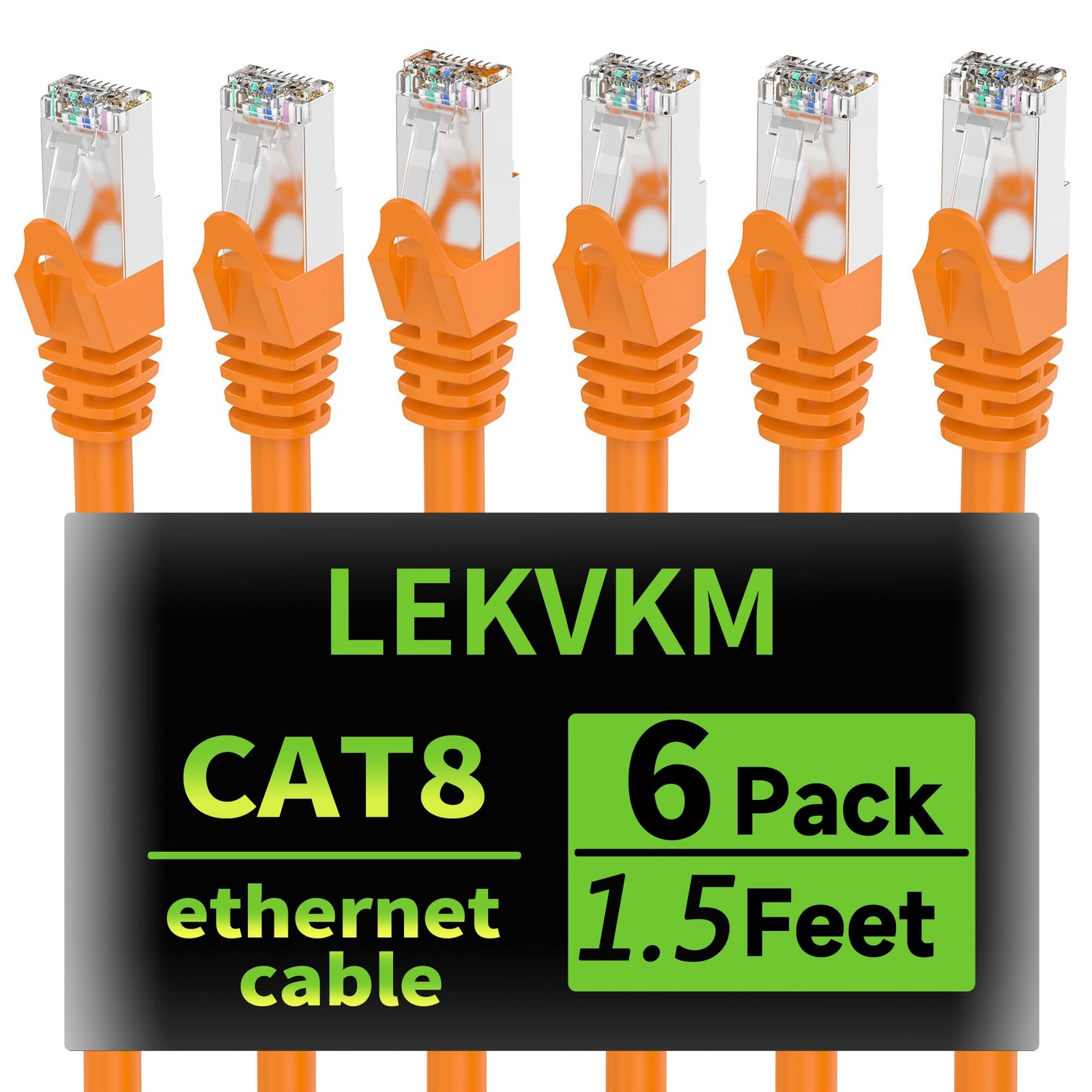 6 PCS 1.5 ft Cat8 Ethernet Cable S/FTP Shielded LAN Network 40Gbps Orange